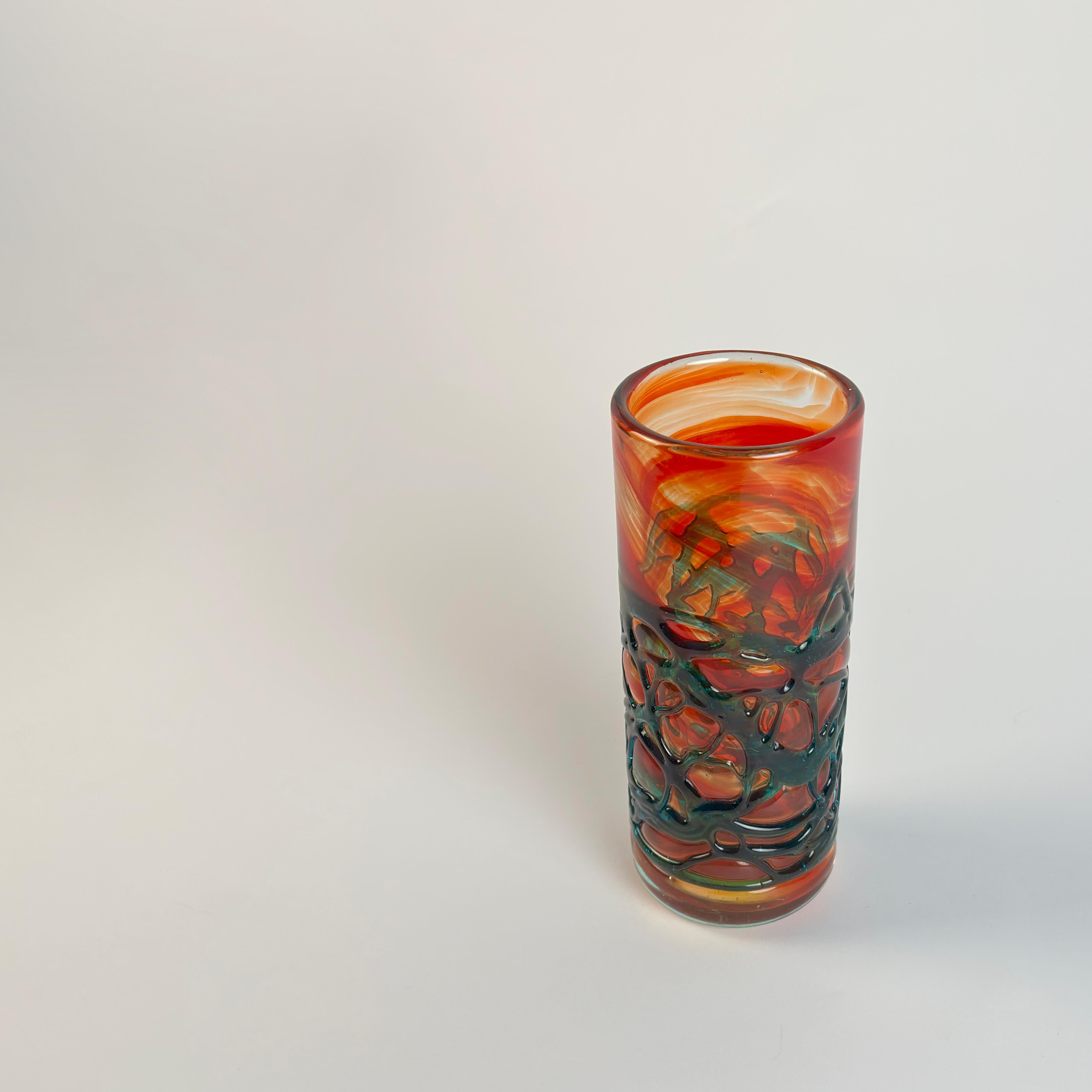 Vase en verre d'art orange et vert de Mdina vers 1980 Bon état - En vente à Glasgow, GB