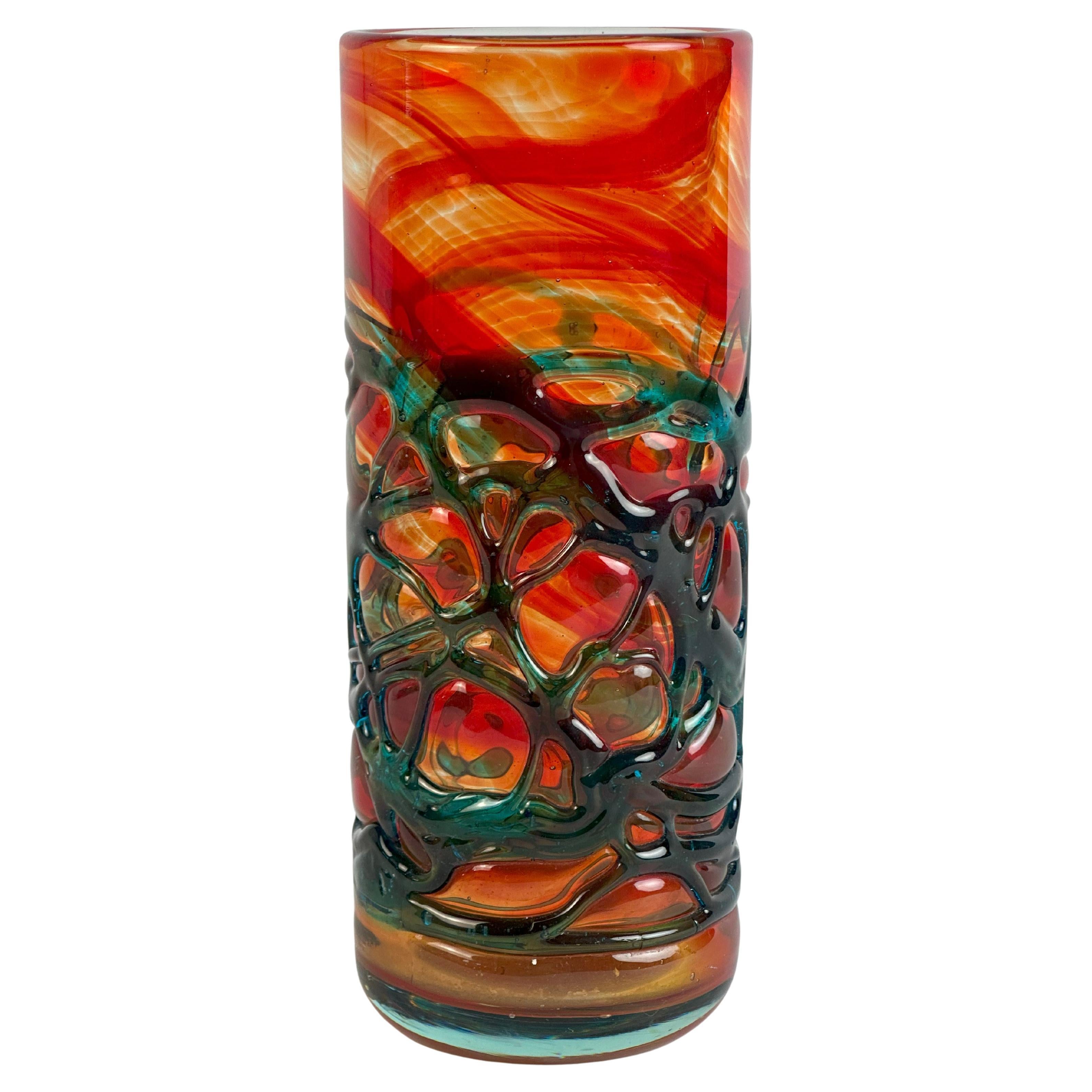 Vase aus orangefarbenem und grünem Kunstglas von Mdina, ca. 1980er Jahre
