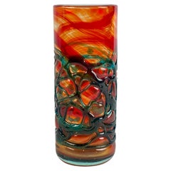 Vase aus orangefarbenem und grünem Kunstglas von Mdina, ca. 1980er Jahre