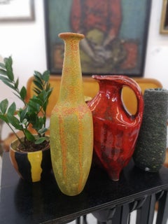 Orange and Green Cracked Glaze Mid Century Floor Vase, 1970s