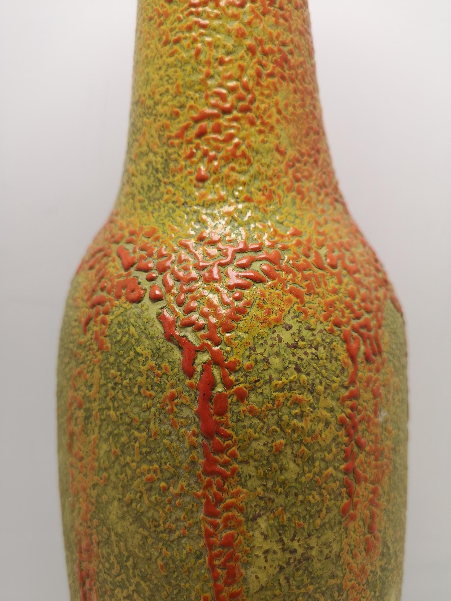 Mid-Century Modern Orange and Green Cracked Glaze Mid Century Floor Vase, 1970s For Sale