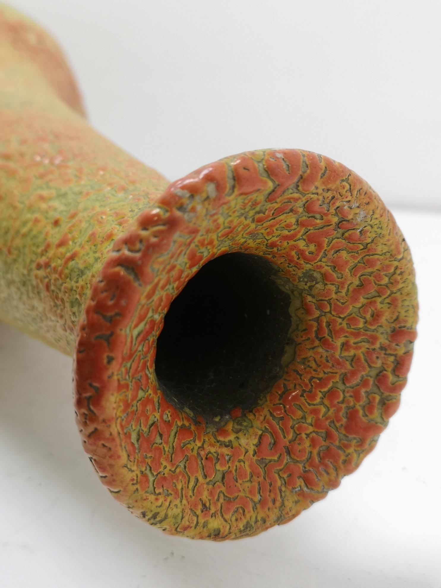 Orange and Green Cracked Glaze Mid Century Floor Vase, 1970s In Good Condition For Sale In Budapest, HU