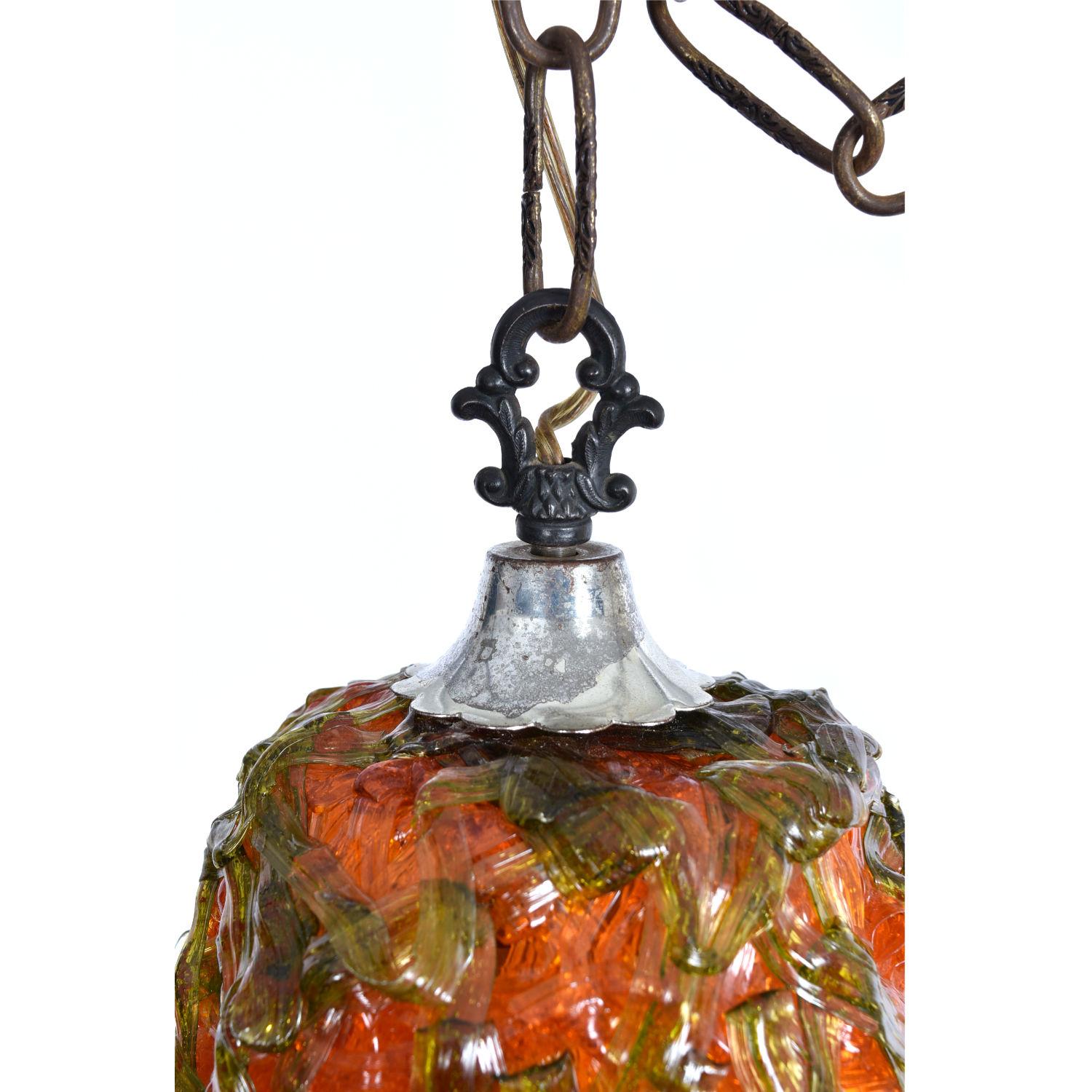 American Orange and Green Spaghetti Lucite Super Goop Pendant Swag Lamp