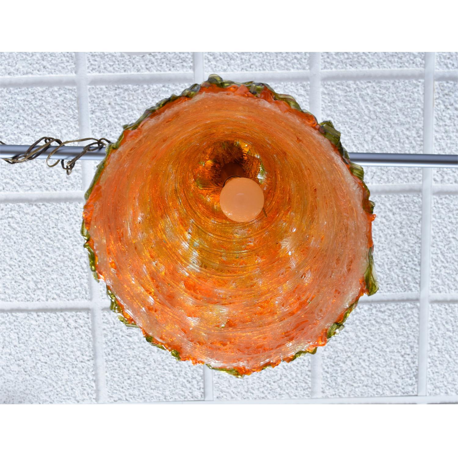 Orange and Green Spaghetti Lucite Super Goop Pendant Swag Lamp In Excellent Condition In Chattanooga, TN