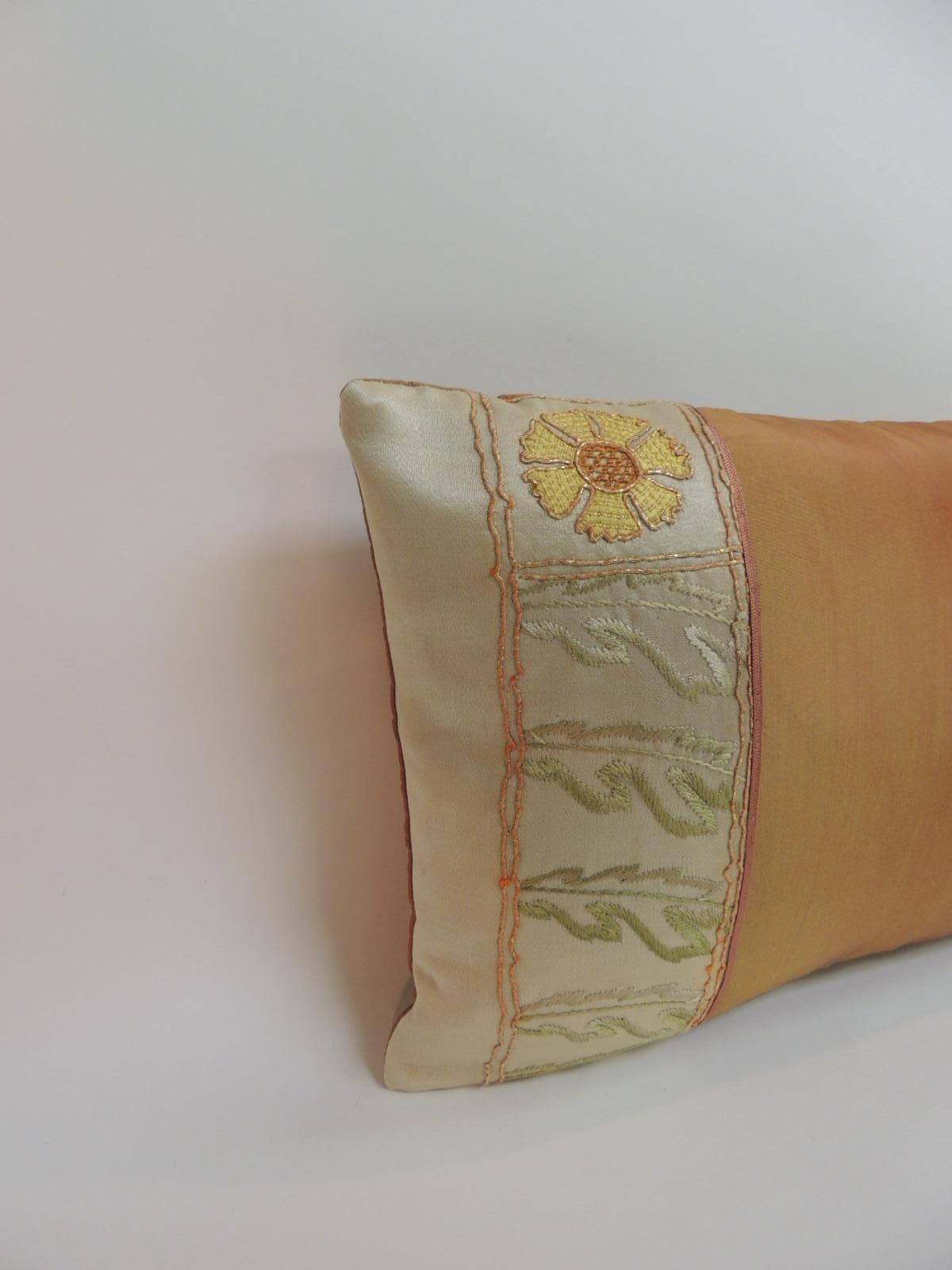 Moorish Orange and Green Turkish Silk Embroidered Lumbar Decorative Pillow