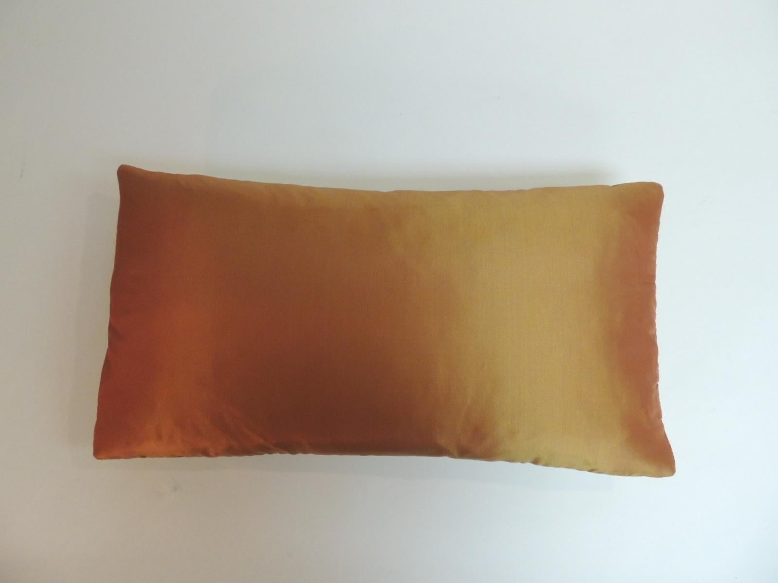 Orange and Green Turkish Silk Embroidered Lumbar Decorative Pillow In Good Condition In Oakland Park, FL