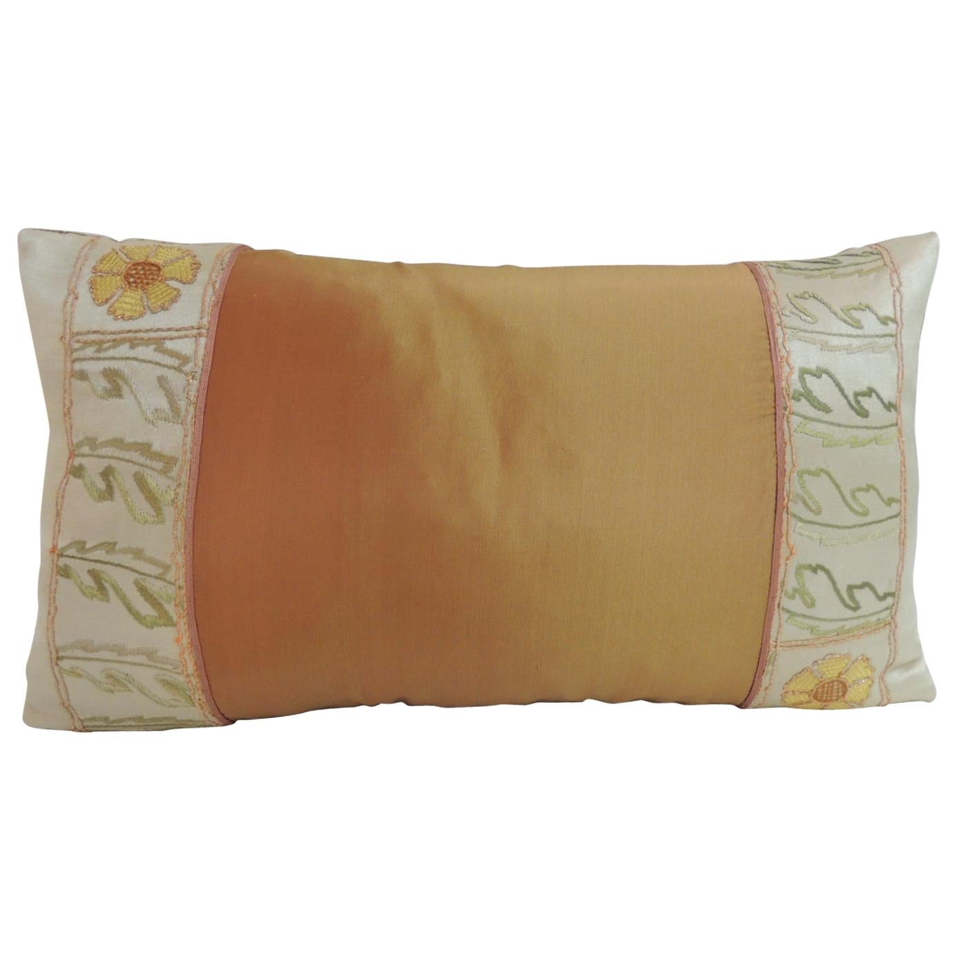 Orange and Green Turkish Silk Embroidered Lumbar Decorative Pillow