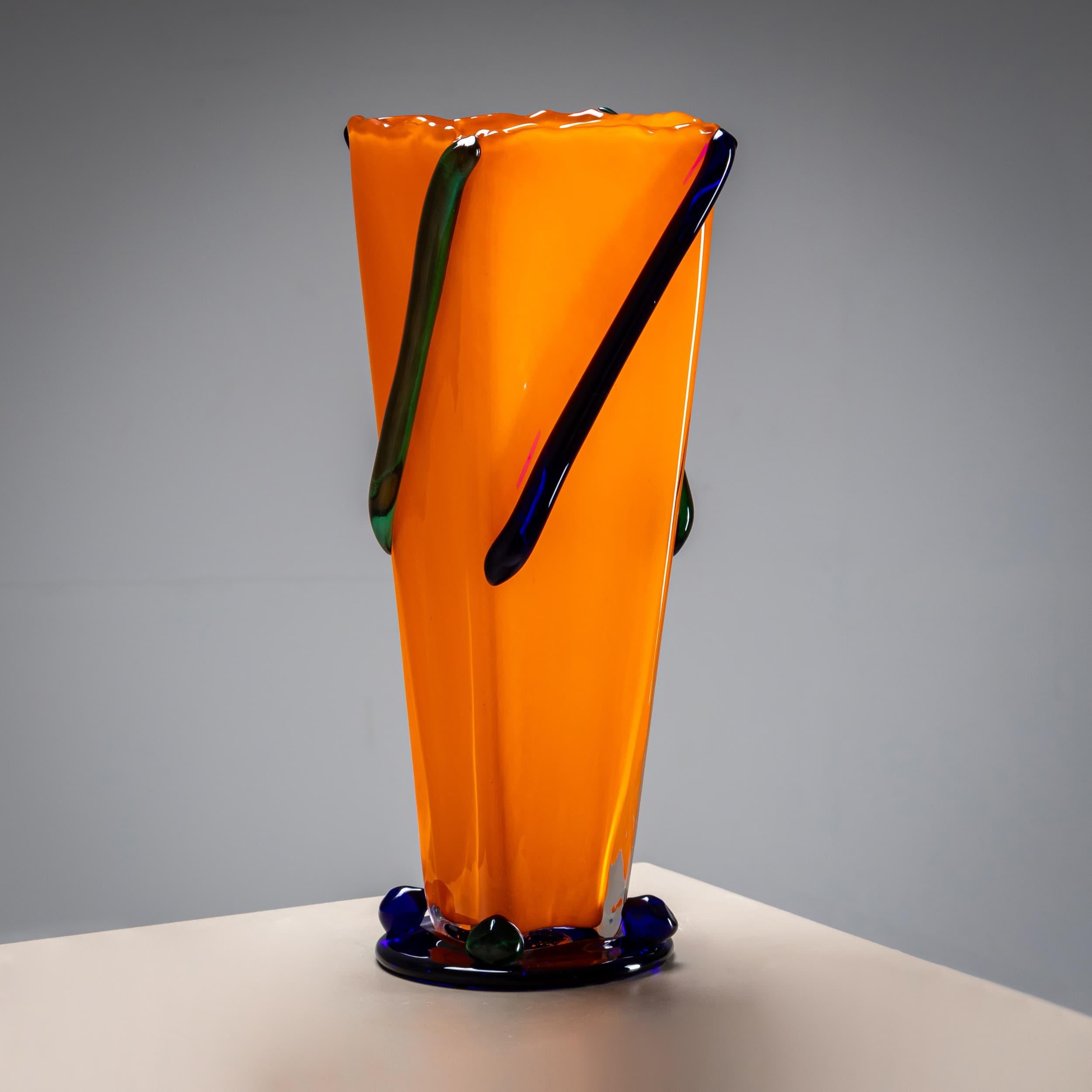 Modern Orange and Green Vase, Signed J. Guliajile, 20th Century For Sale
