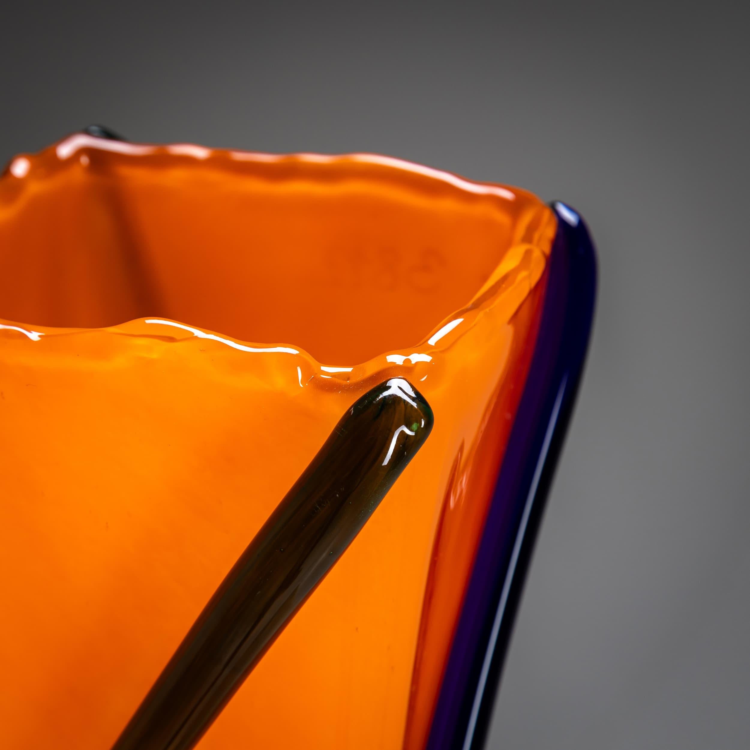 Orange and Green Vase, Signed J. Guliajile, 20th Century In Good Condition For Sale In Greding, DE