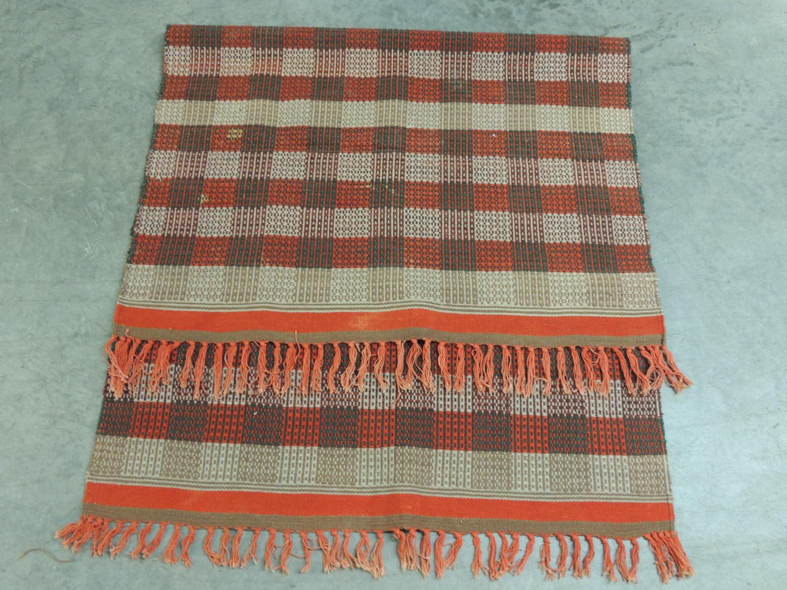 Hand-Woven Orange Plaid Indian Woven Rug For Sale