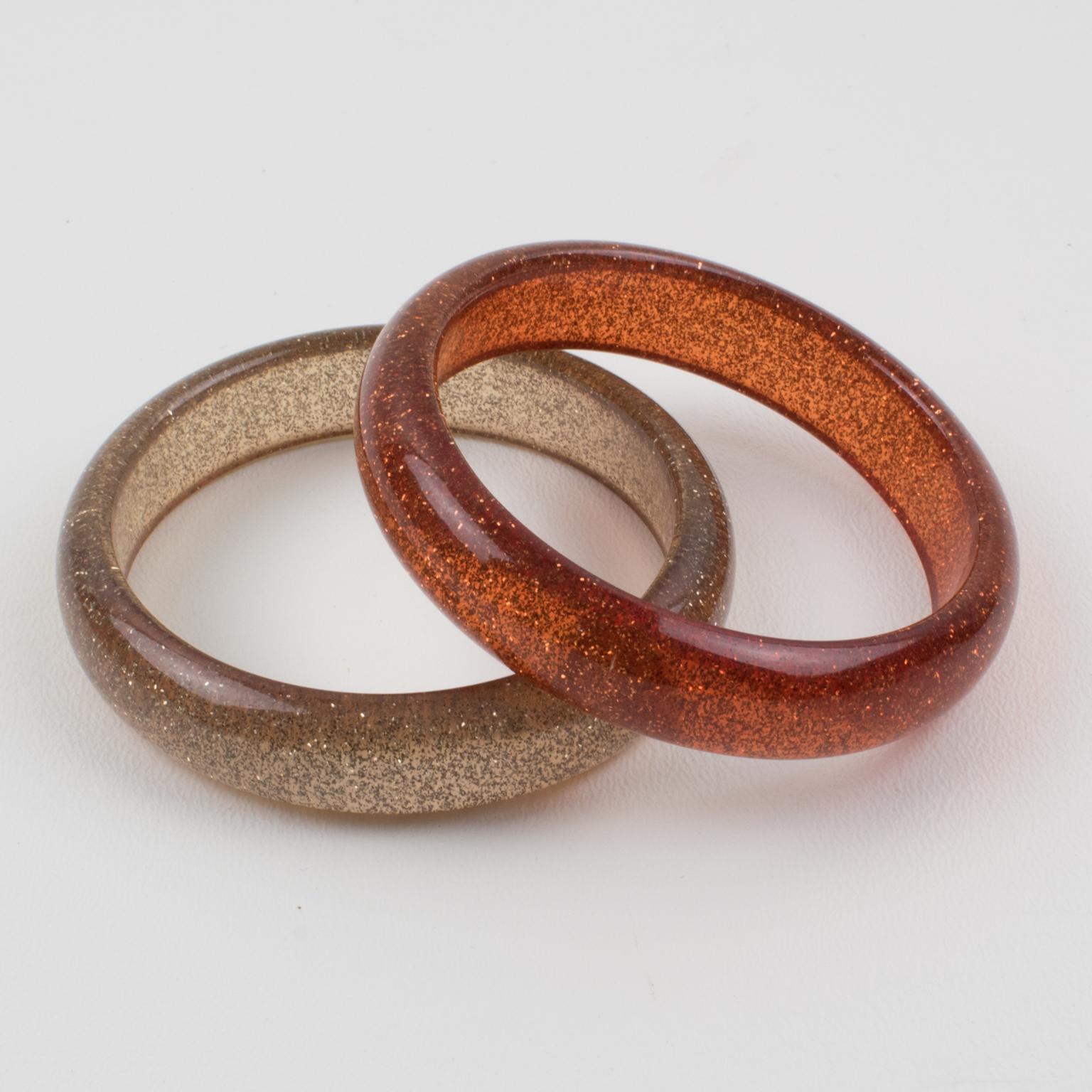 Bracciale Bangle in resina arancione e pesca con scaglie d'argento, una coppia in vendita 2
