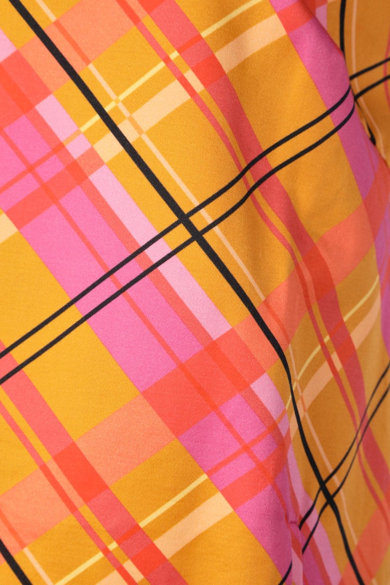 Orange and pink check sleeveless dress with buttons on shoulders Mila