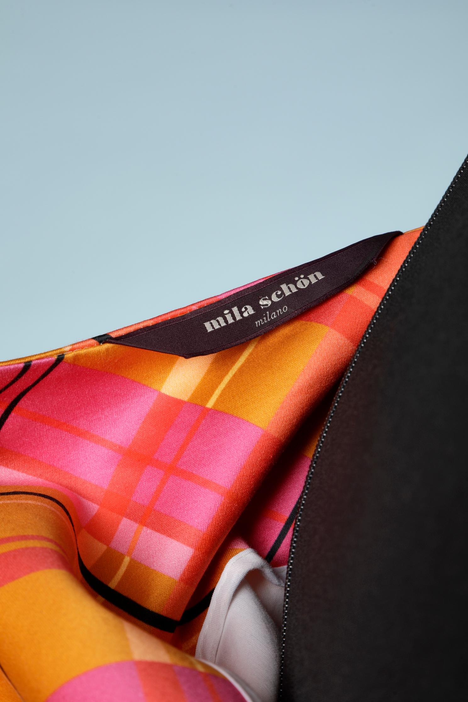 Mila Schon - Robe sans manches à carreaux orange et rose avec boutons sur les épaules  en vente 1