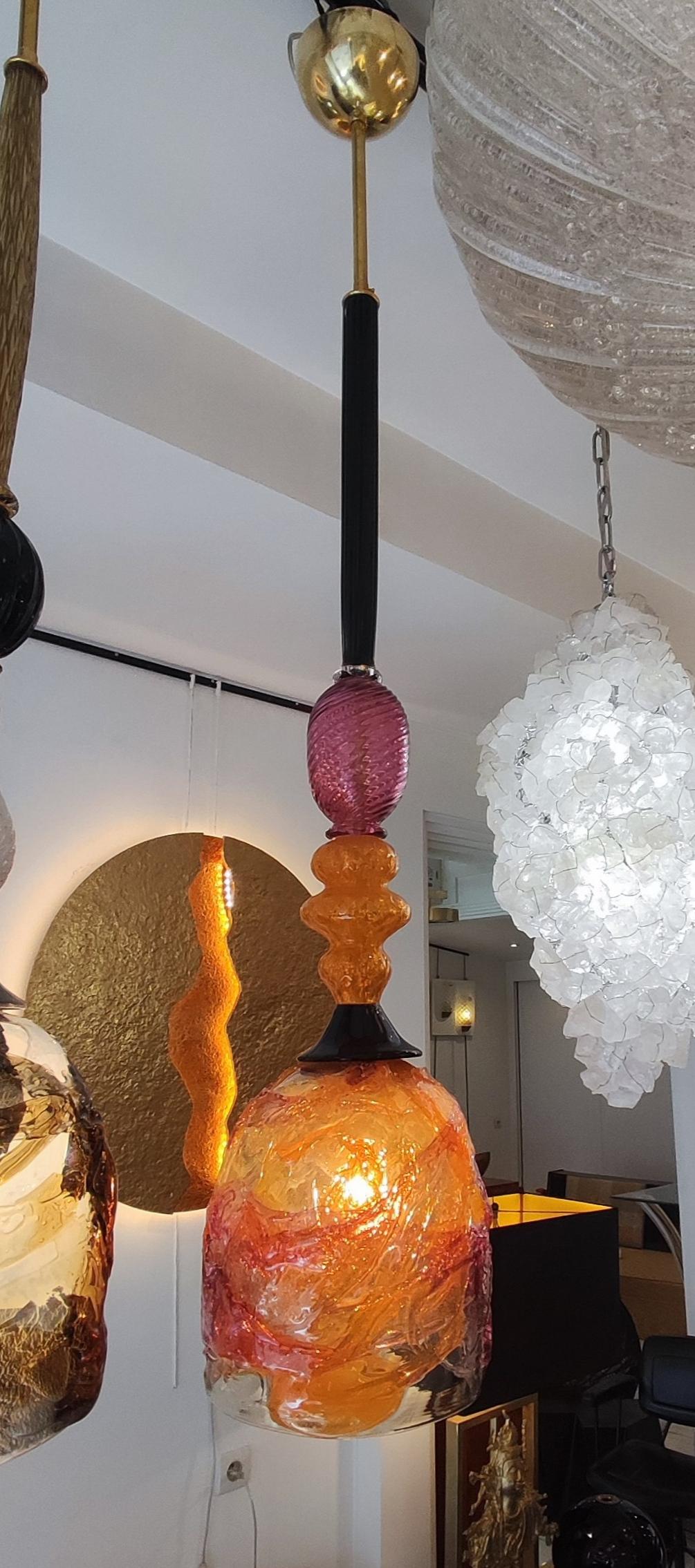 Orange and Pink Murano Glass Pendant In Excellent Condition In Saint-Ouen, FR
