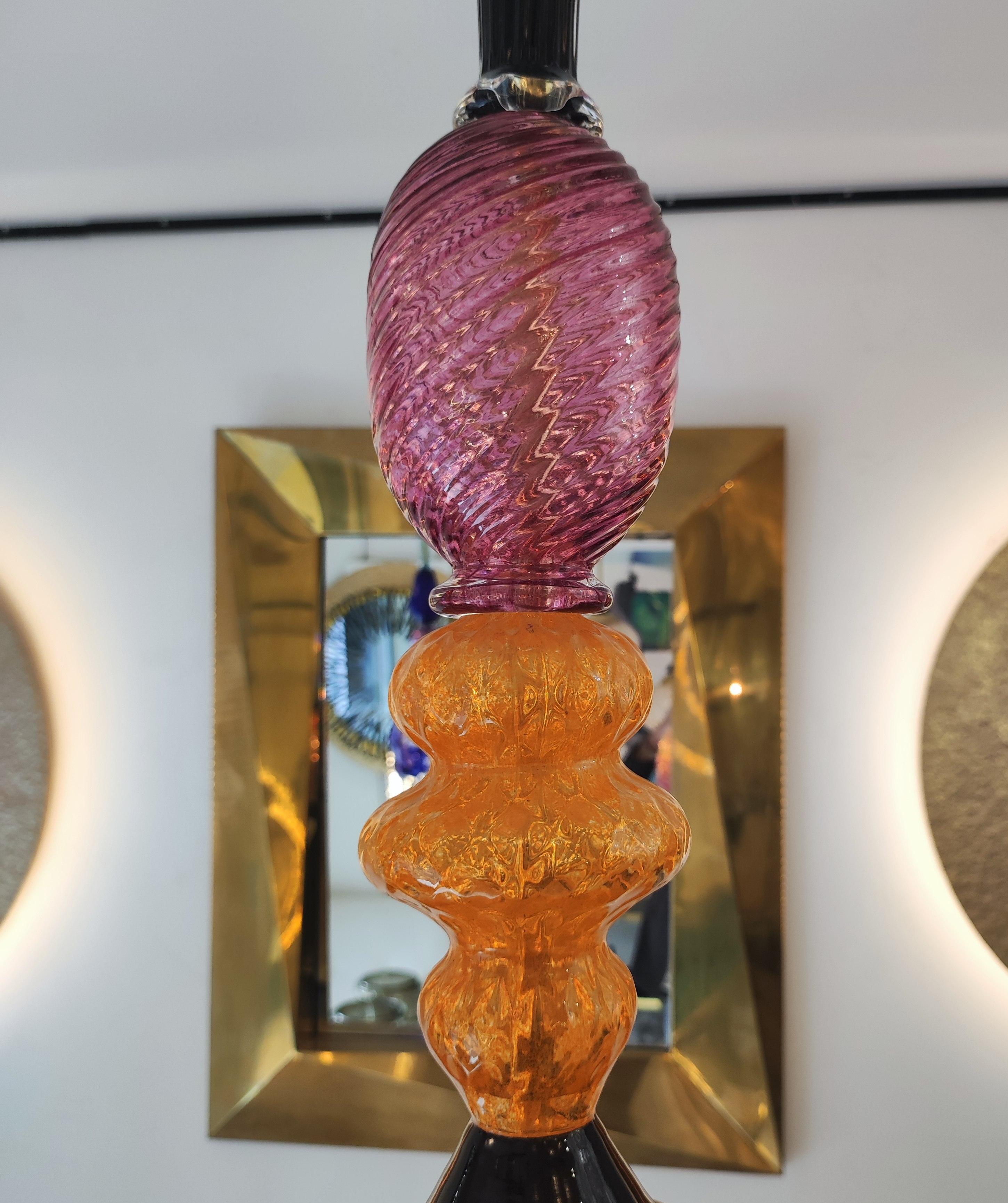 Contemporary Orange and Pink Murano Glass Pendant