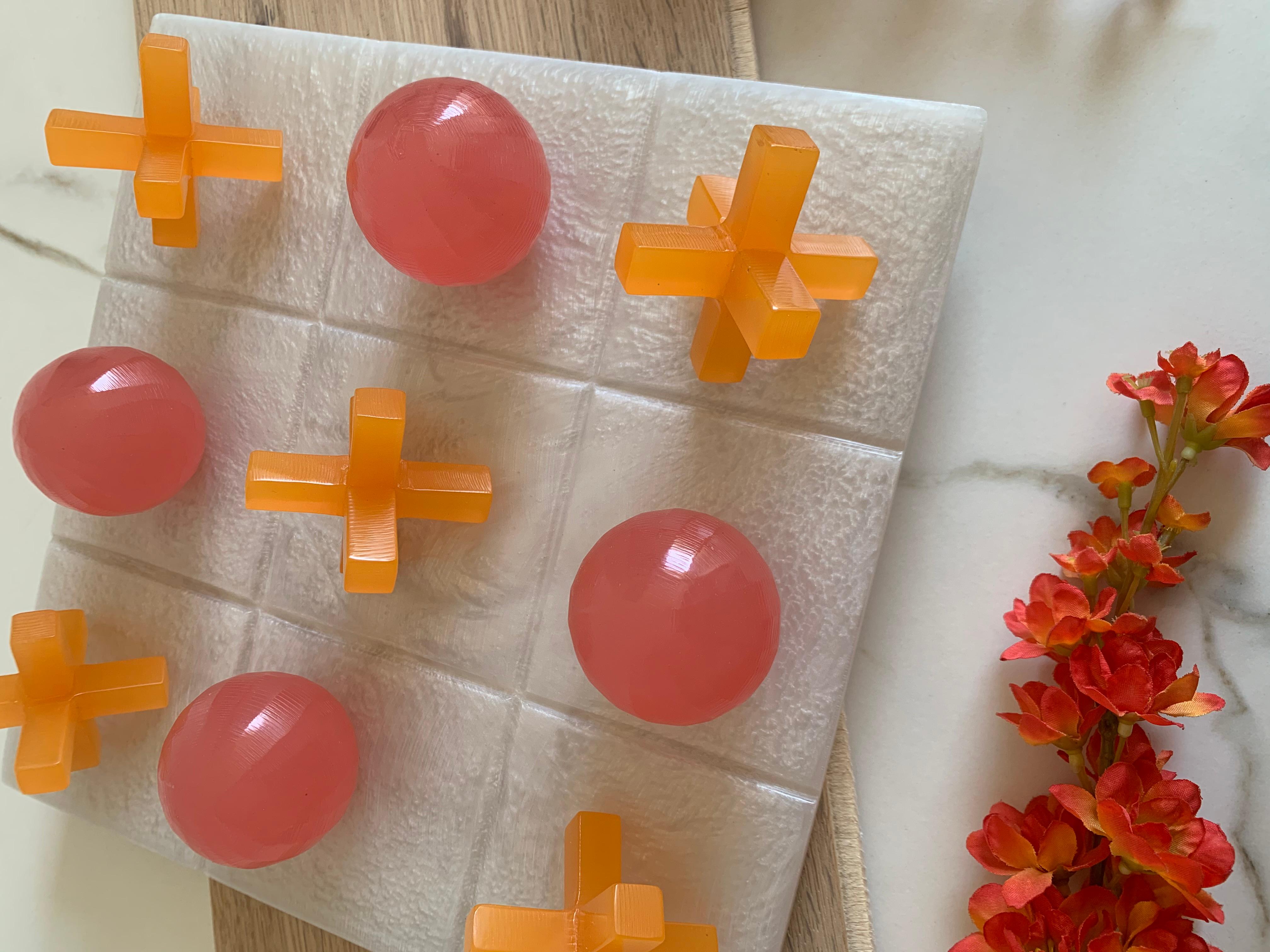 Mexican Orange and Pink Resin Tic Tac Toe by Paola Valle For Sale
