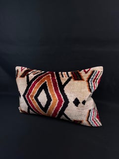 Orange and Pink Velvet Silk Ikat Pillow Cover