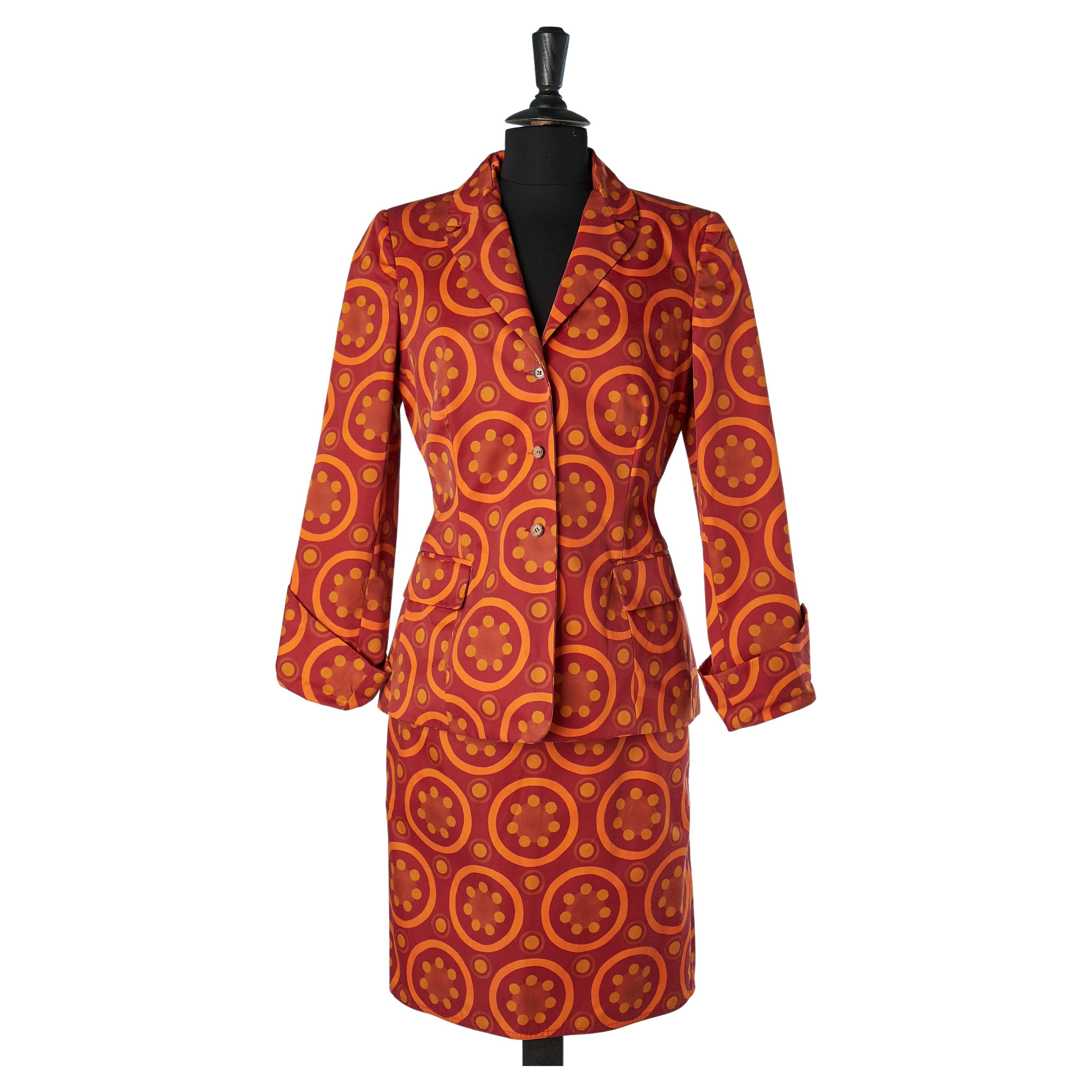 Orange and red abstract printed skirt-suit Gianfranco Ferré  For Sale