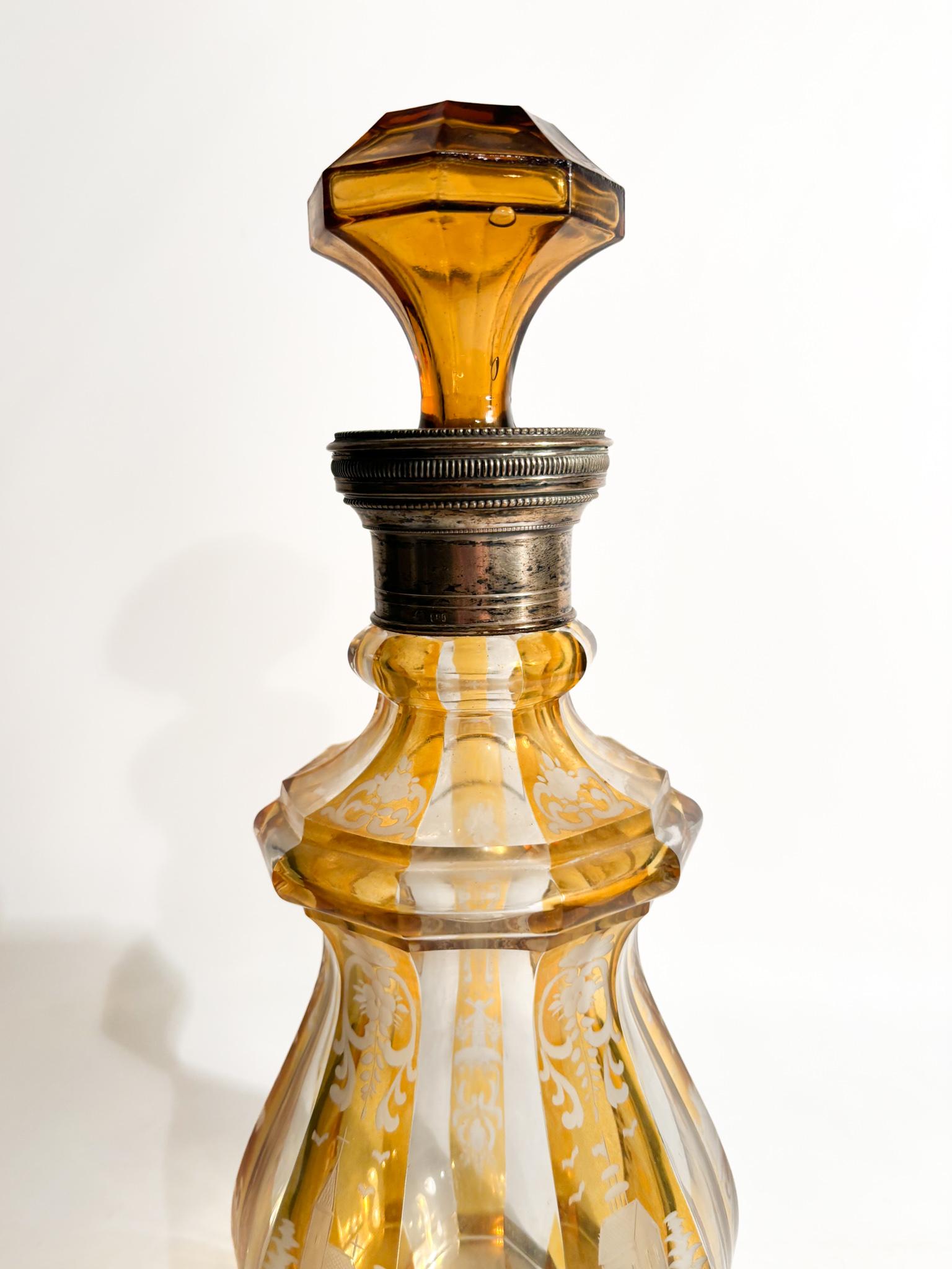 Orange and Silver Biedermeier Crystal Bottle from 1800 In Good Condition In Milano, MI