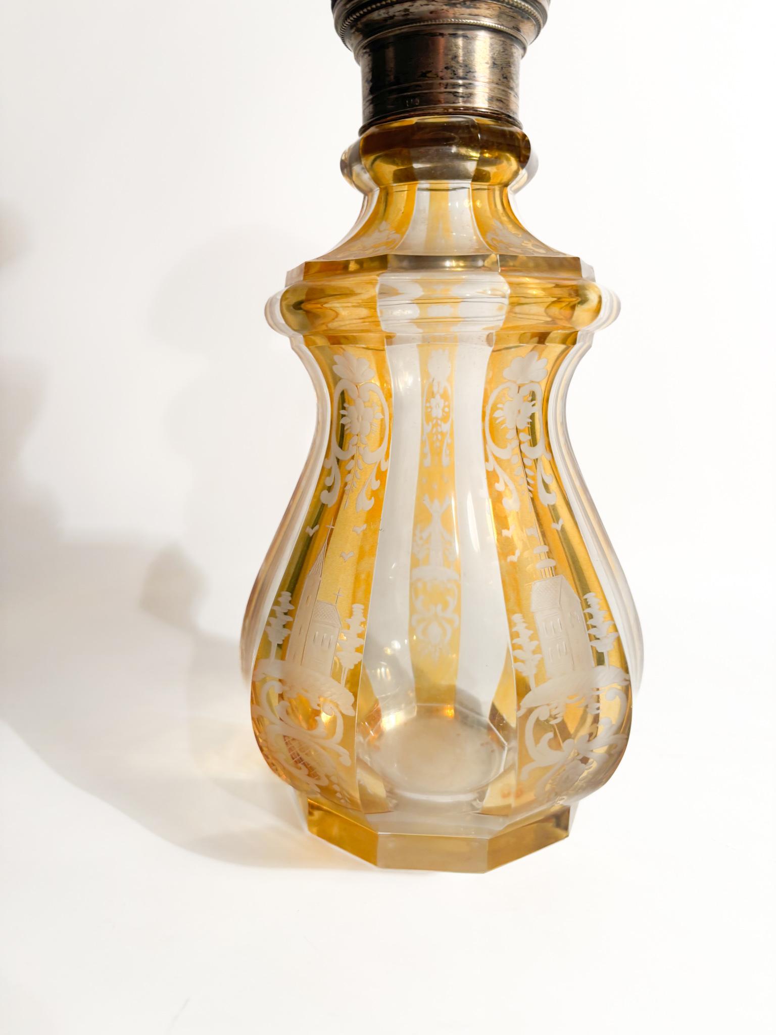 Late 19th Century Orange and Silver Biedermeier Crystal Bottle from 1800