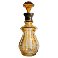 Bouteille Biedermeier en cristal orange et argent de 1800