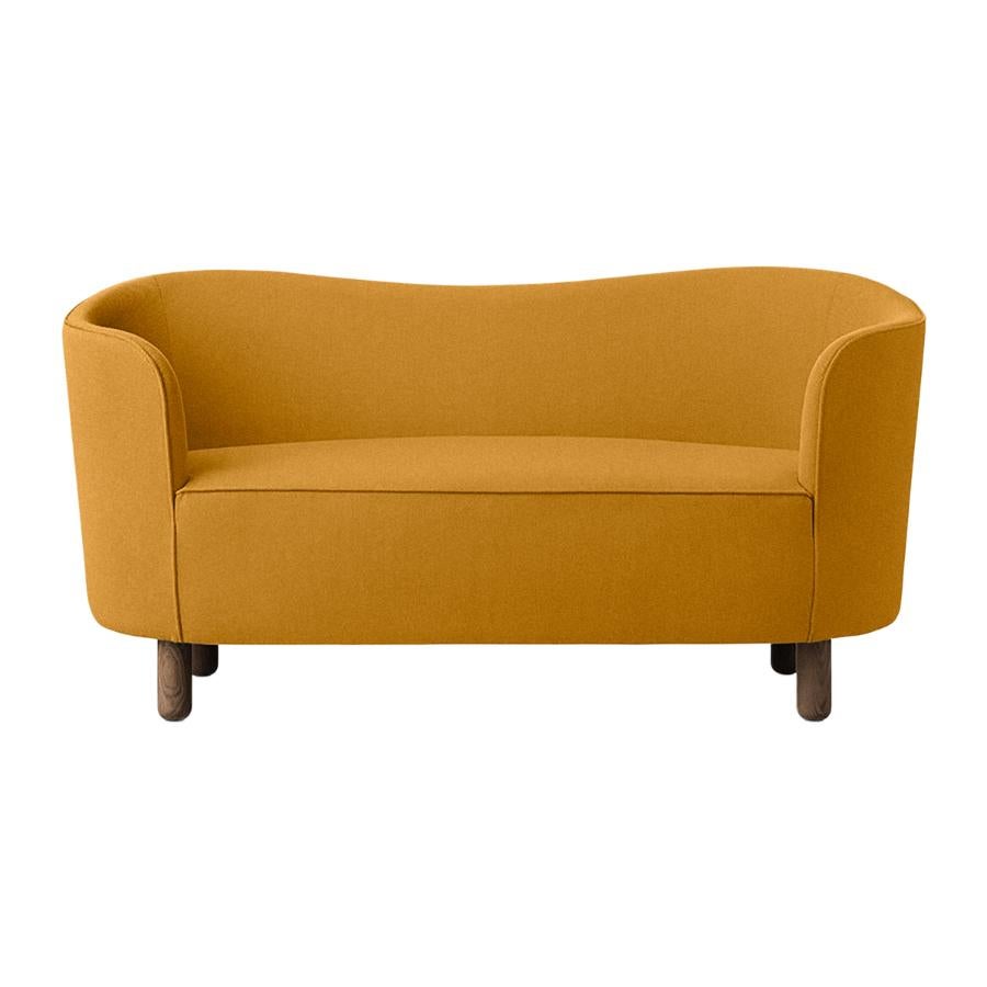 Orange and smoked oak raf simons vidar 3 mingle sofa by Lassen
Dimensions: W 154 x D 68 x H 74 cm 
Materials: textile, oak.

The Mingle sofa was designed in 1935 by architect Flemming Lassen (1902-1984) and was presented at The Copenhagen