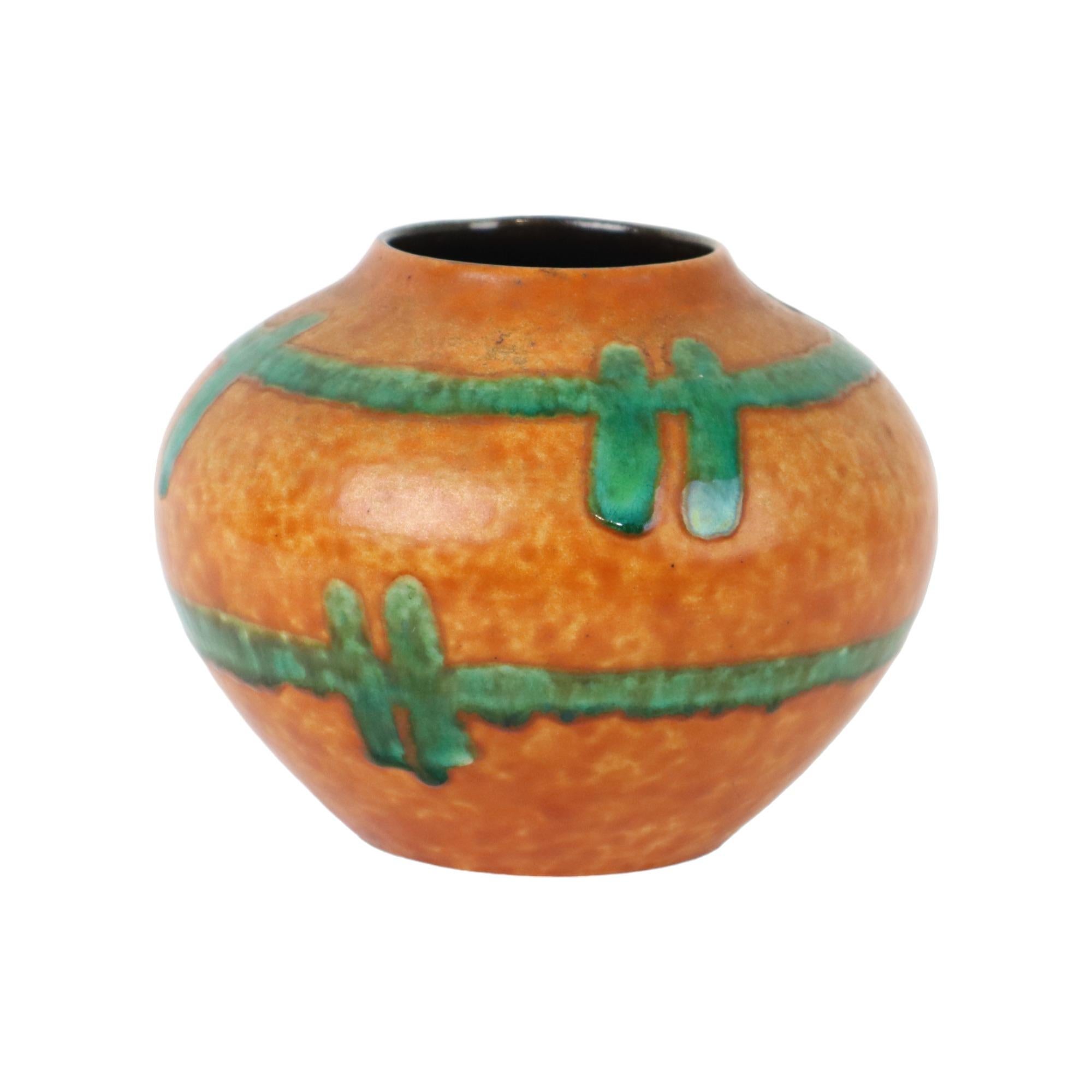 Allemand Vase orange et turquoise Jasba Keramik Allemagne de l'Ouest Poterie 111-12 en vente