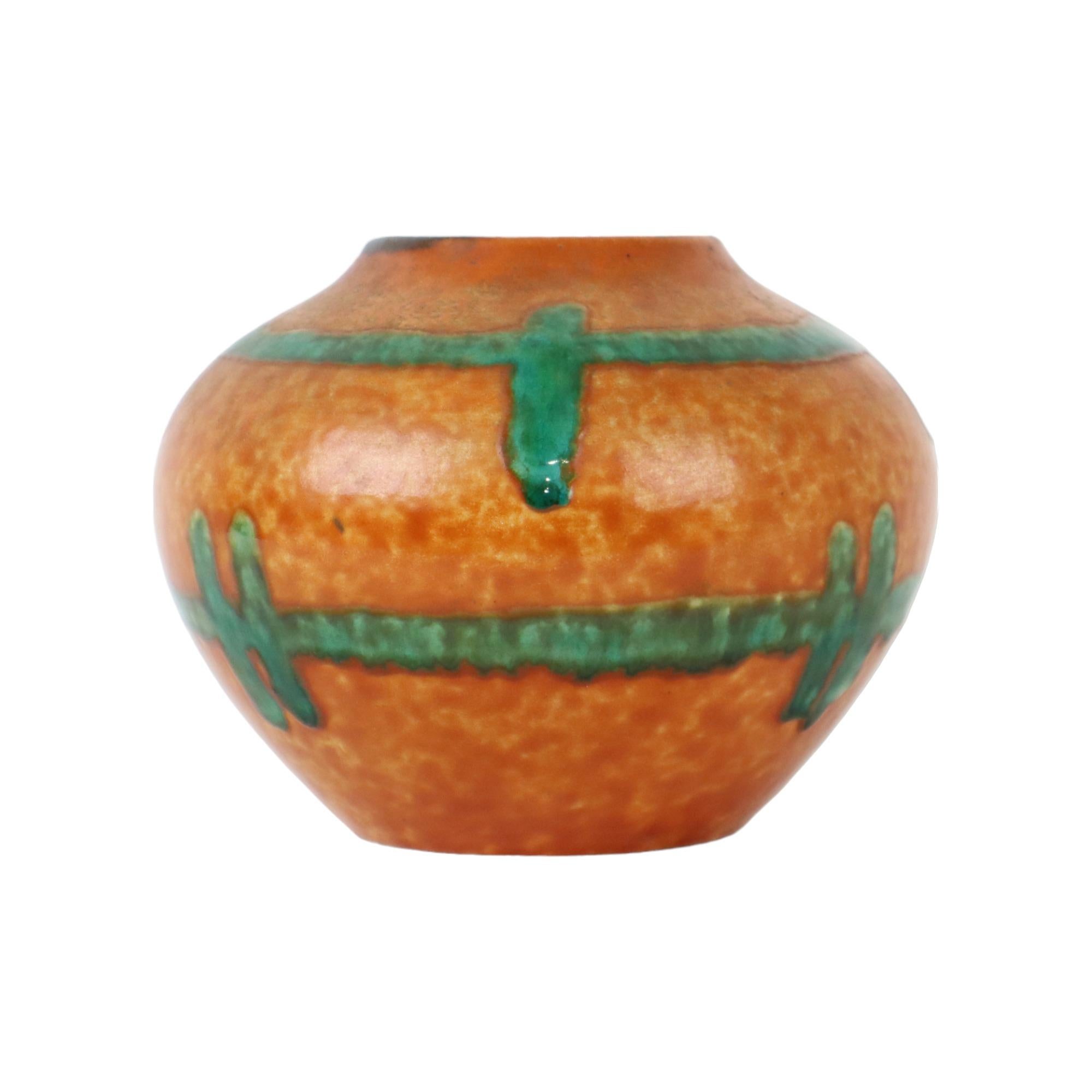 Vernissé Vase orange et turquoise Jasba Keramik Allemagne de l'Ouest Poterie 111-12 en vente