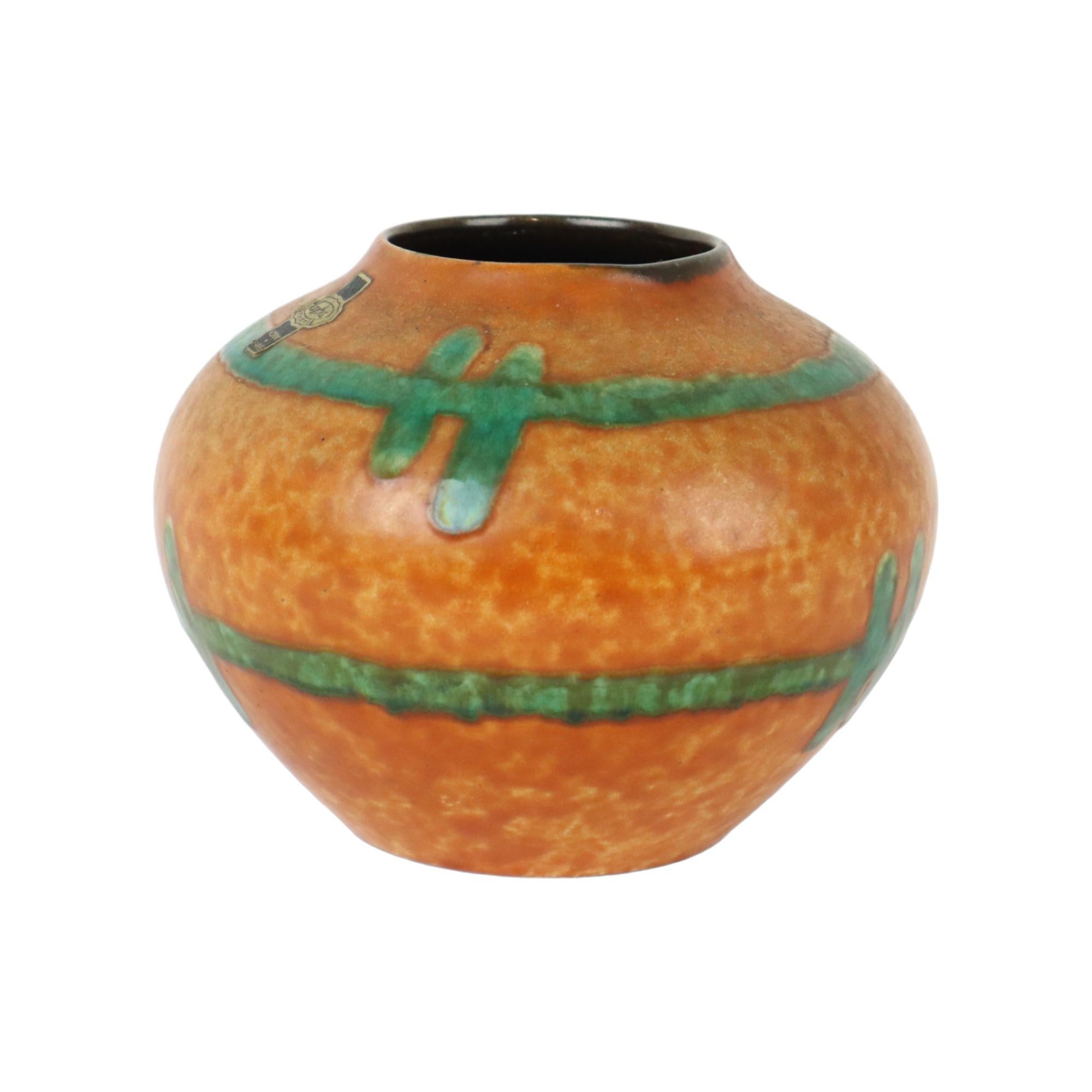 Céramique Vase orange et turquoise Jasba Keramik Allemagne de l'Ouest Poterie 111-12 en vente