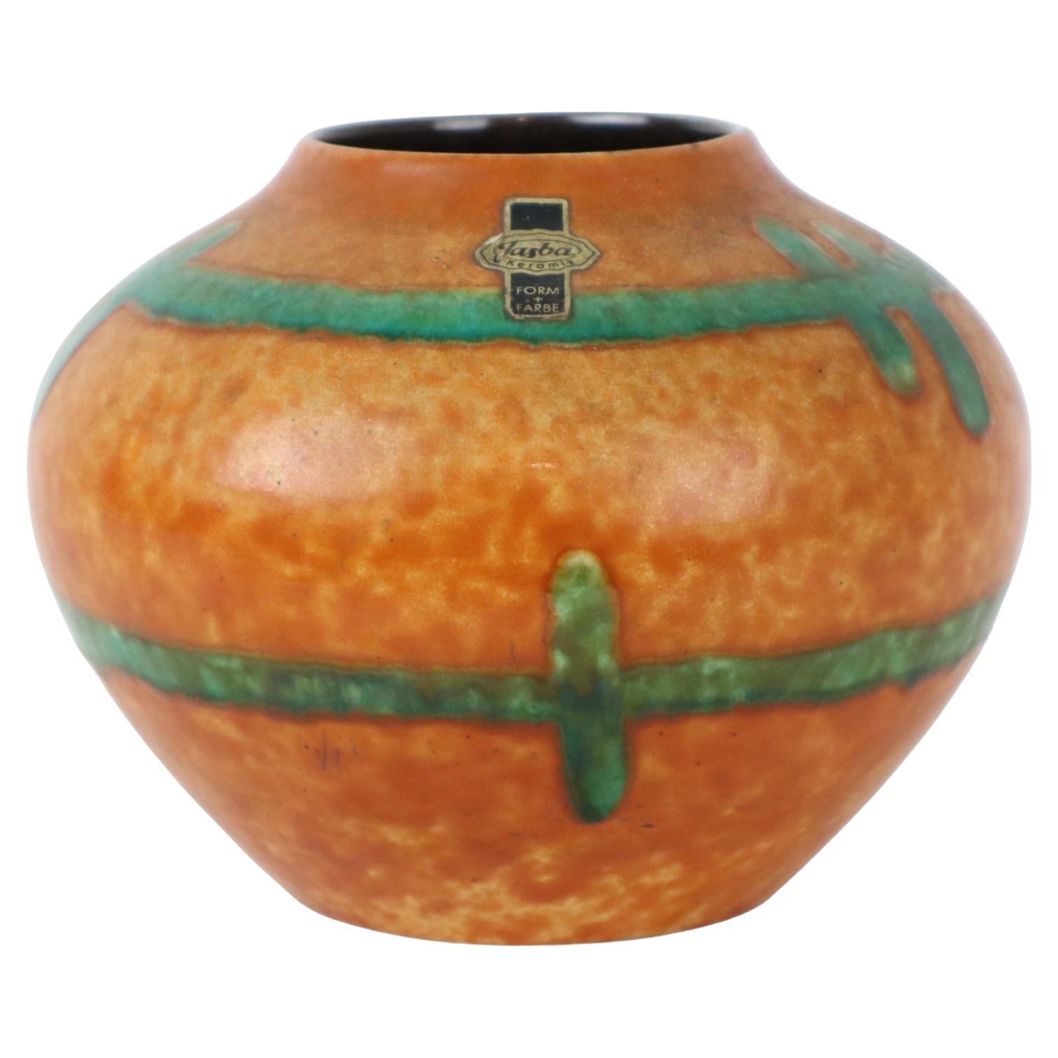 Vase orange et turquoise Jasba Keramik Allemagne de l'Ouest Poterie 111-12 en vente