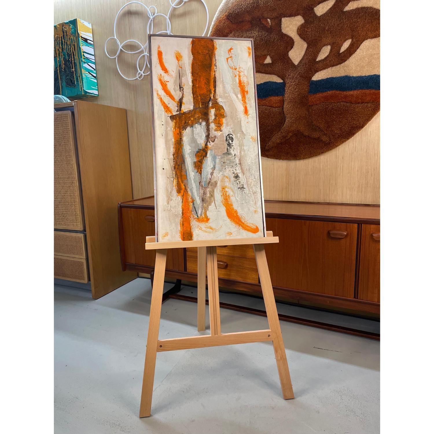 Mid-Century moderno Quadro espressionista astratto arancione e bianco in vendita