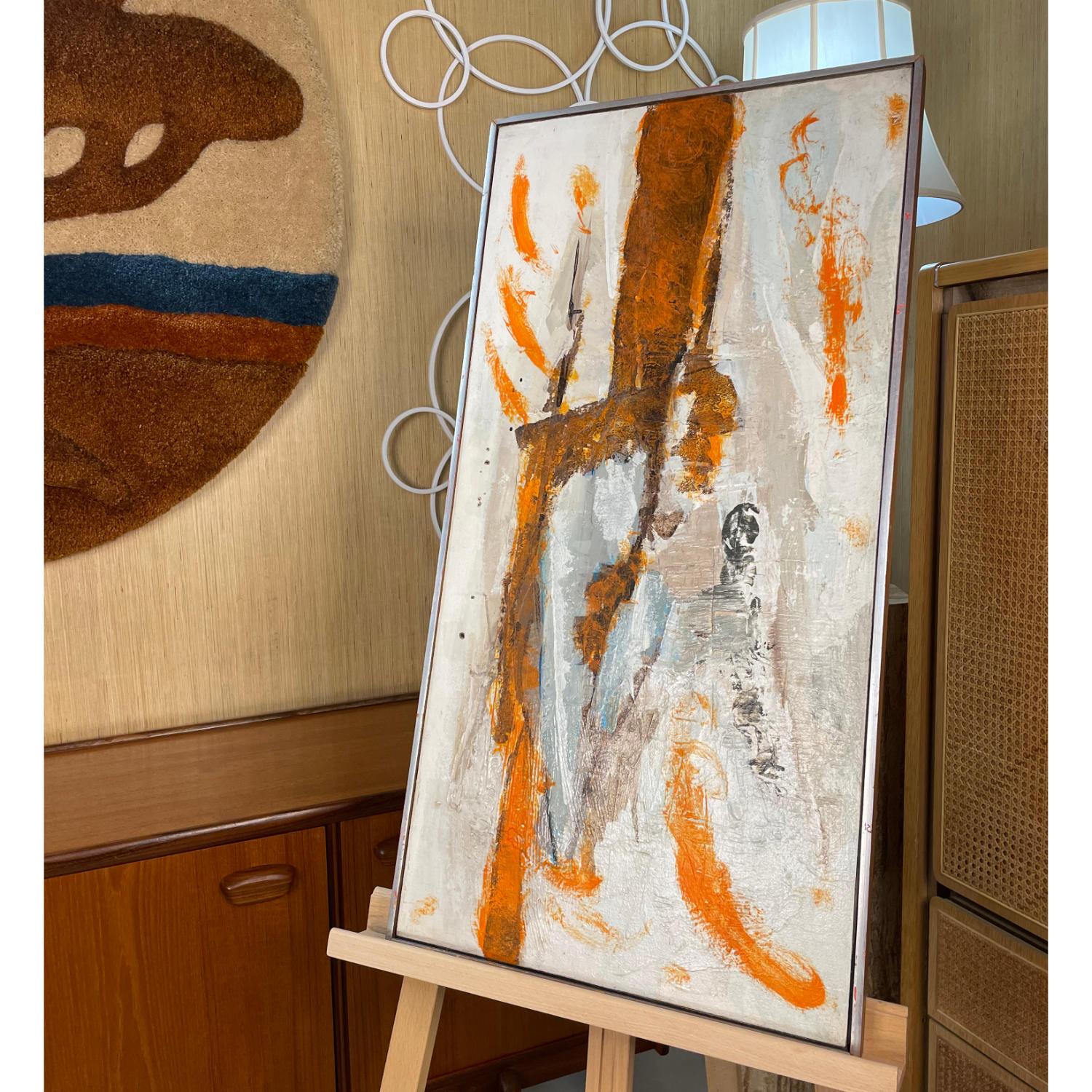 Quadro espressionista astratto arancione e bianco in vendita 1