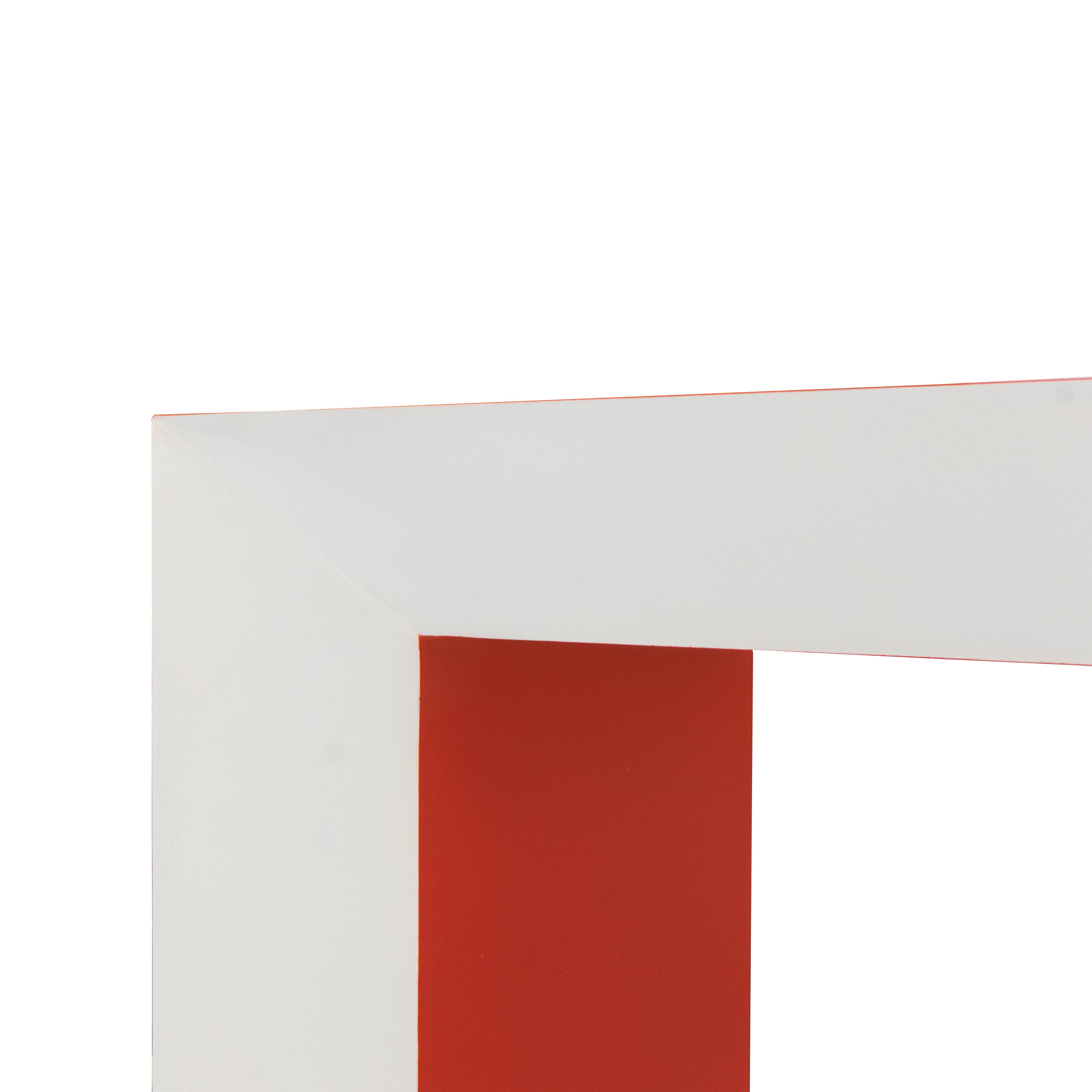 Modern Orange and White Beveled Waterfall Table For Sale