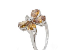 Orange and White Diamond Flower Motif Cocktail Ring