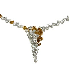 Orange and White Diamond White Gold Cascade Necklace