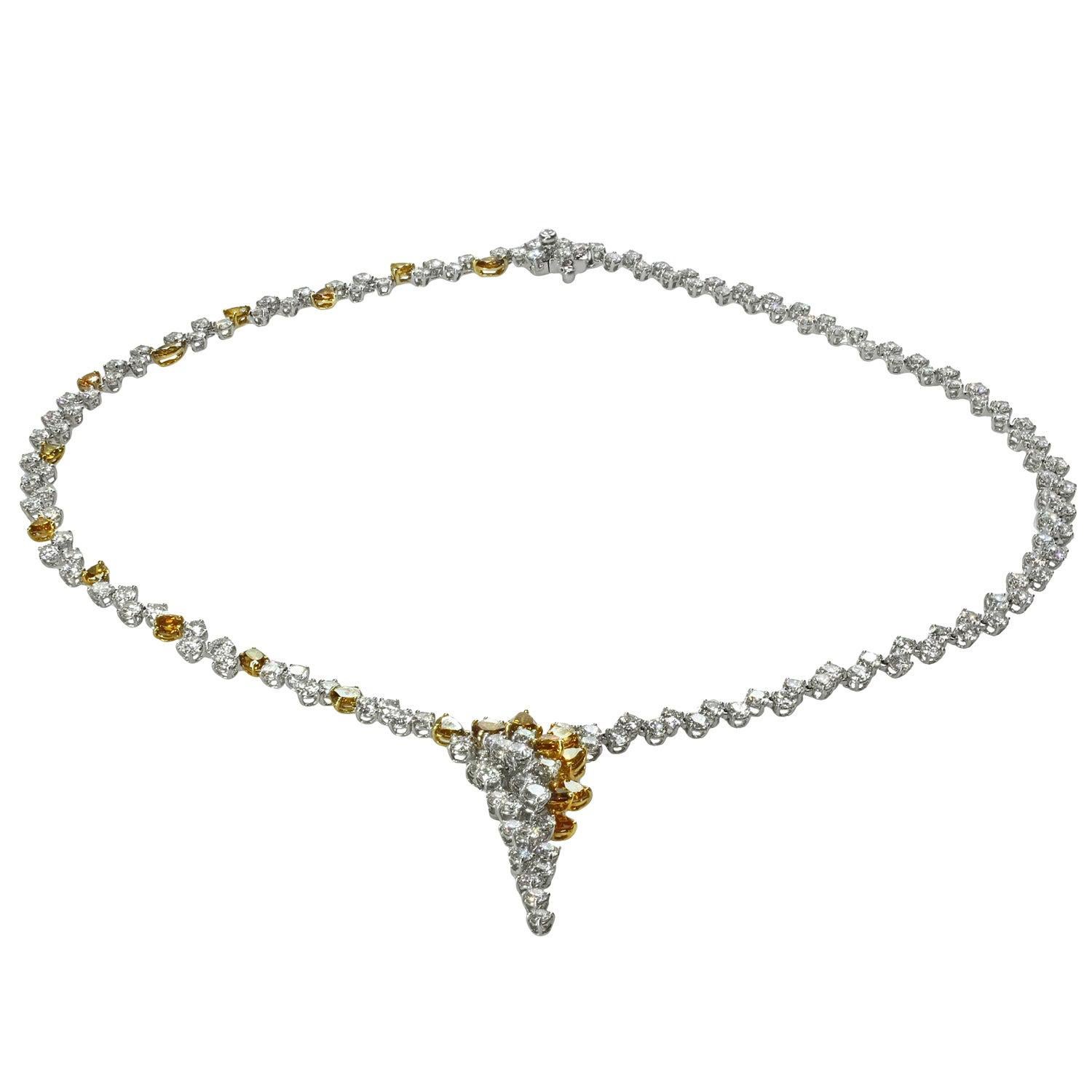 Orange and White Diamond White Gold Cascade Necklace For Sale