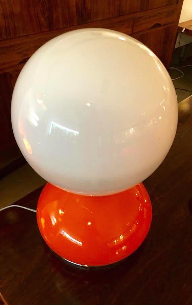 Orange and white glass table lamp, 1970s
The orange glass is not opaline is painted glass
re-polished
fully functional
very good condition
in the style of Sergio Mazza.