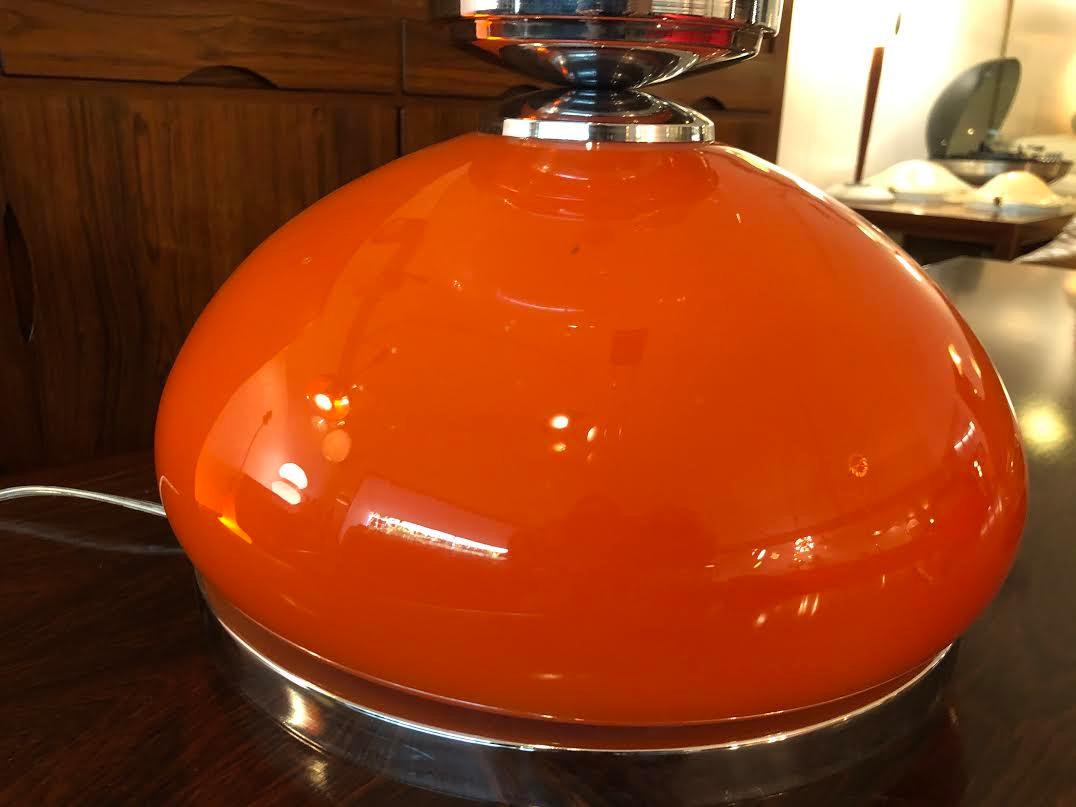 Painted Orange and White Glass Table Lamp, 1970s For Sale