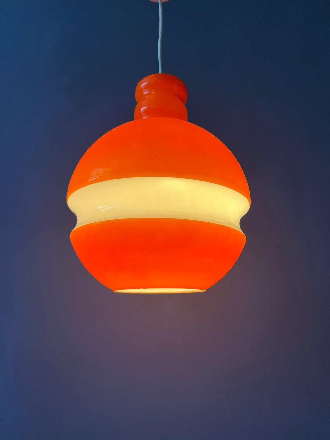 Orange and White Mid Century Peill & Putzler Glass Pendant Lamp, 1970s In Excellent Condition For Sale In ROTTERDAM, ZH