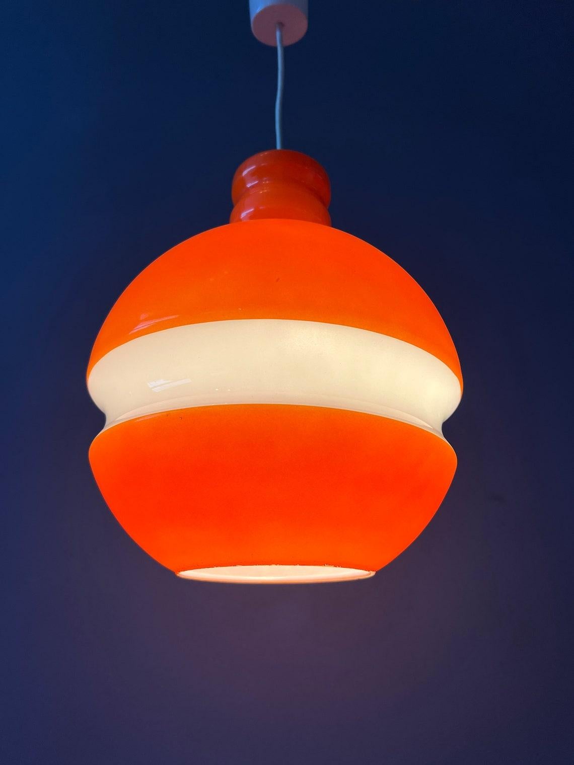20th Century Orange and White Mid Century Peill & Putzler Glass Pendant Lamp, 1970s For Sale