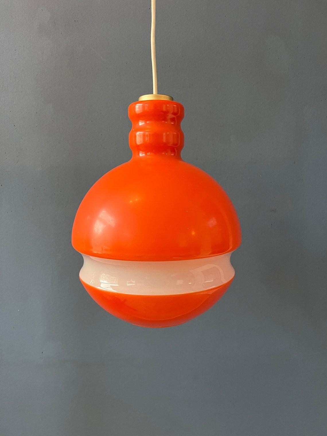 Orange and White Mid Century Peill & Putzler Glass Pendant Lamp, 1970s For Sale 2