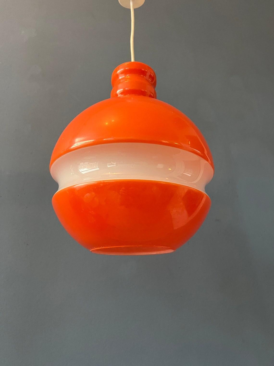 Orange and White Mid Century Peill & Putzler Glass Pendant Lamp, 1970s For Sale 3