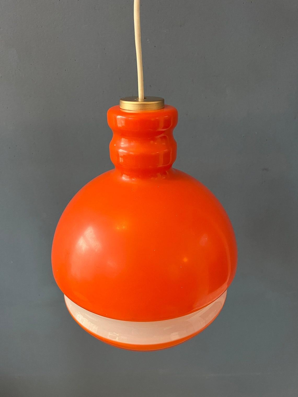 Orange and White Mid Century Peill & Putzler Glass Pendant Lamp, 1970s For Sale 4