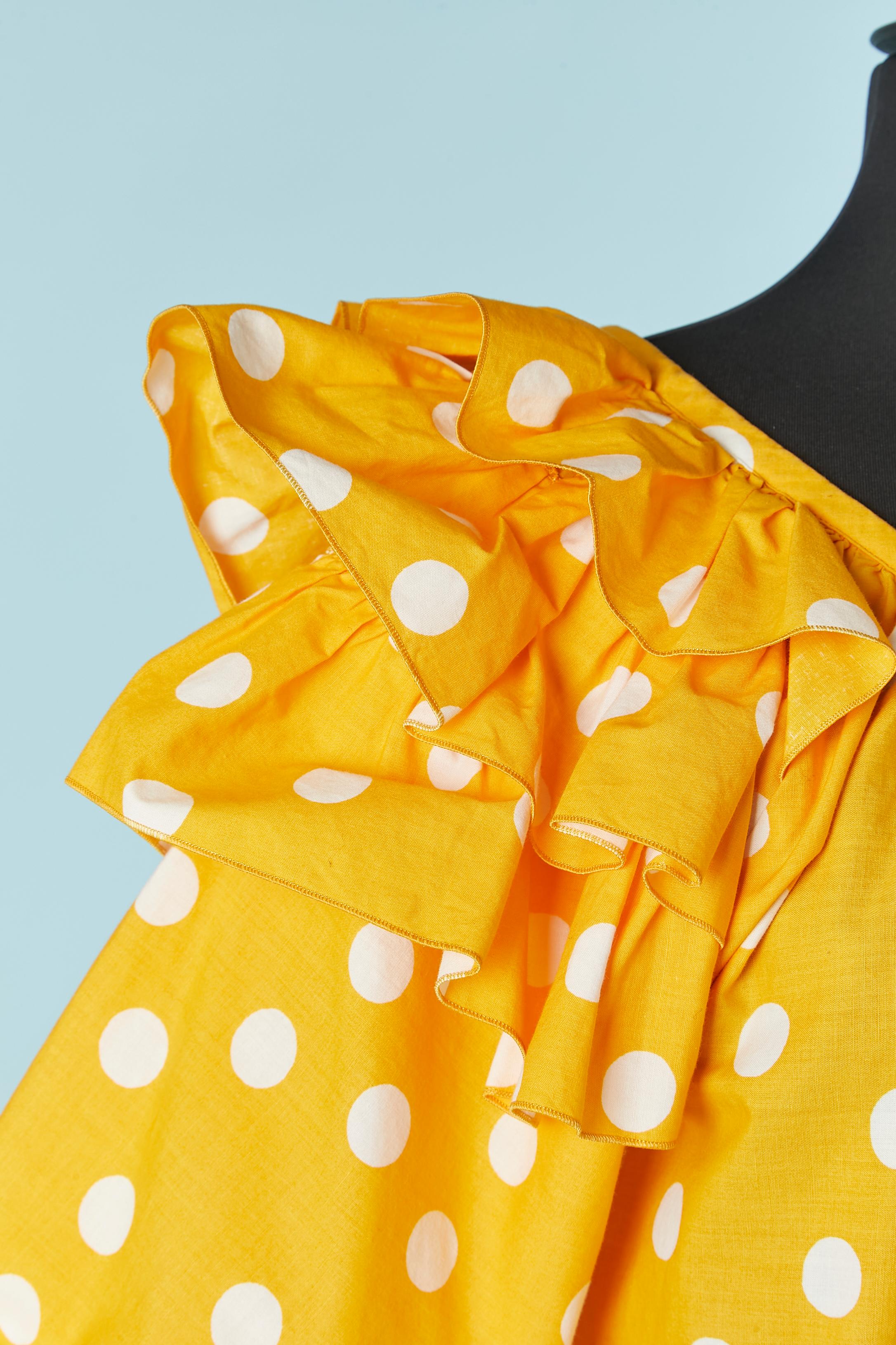 Yellow Orange and white Polka dot top with ruffles Guy LAROCHE Circa 1980's For Sale