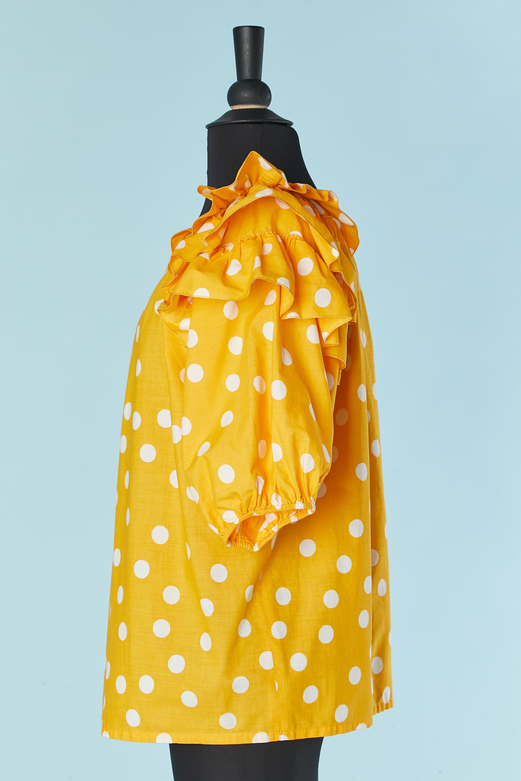 Women's Orange and white Polka dot top with ruffles Guy LAROCHE Circa 1980's For Sale