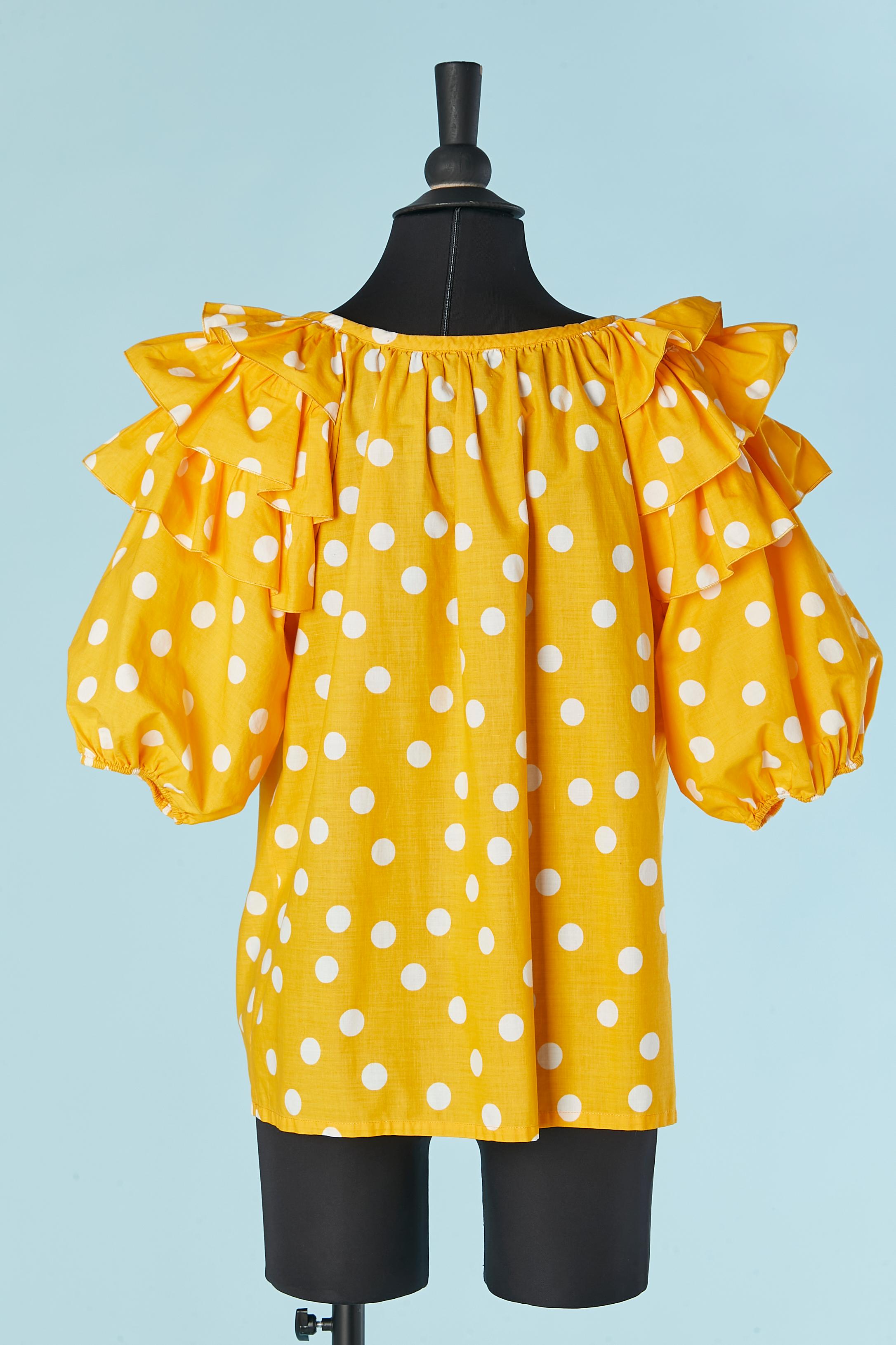 Orange and white Polka dot top with ruffles Guy LAROCHE Circa 1980's For Sale 1