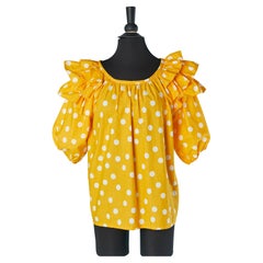 Top de lunares naranja y blanco con volantes Guy LAROCHE Circa 1980's