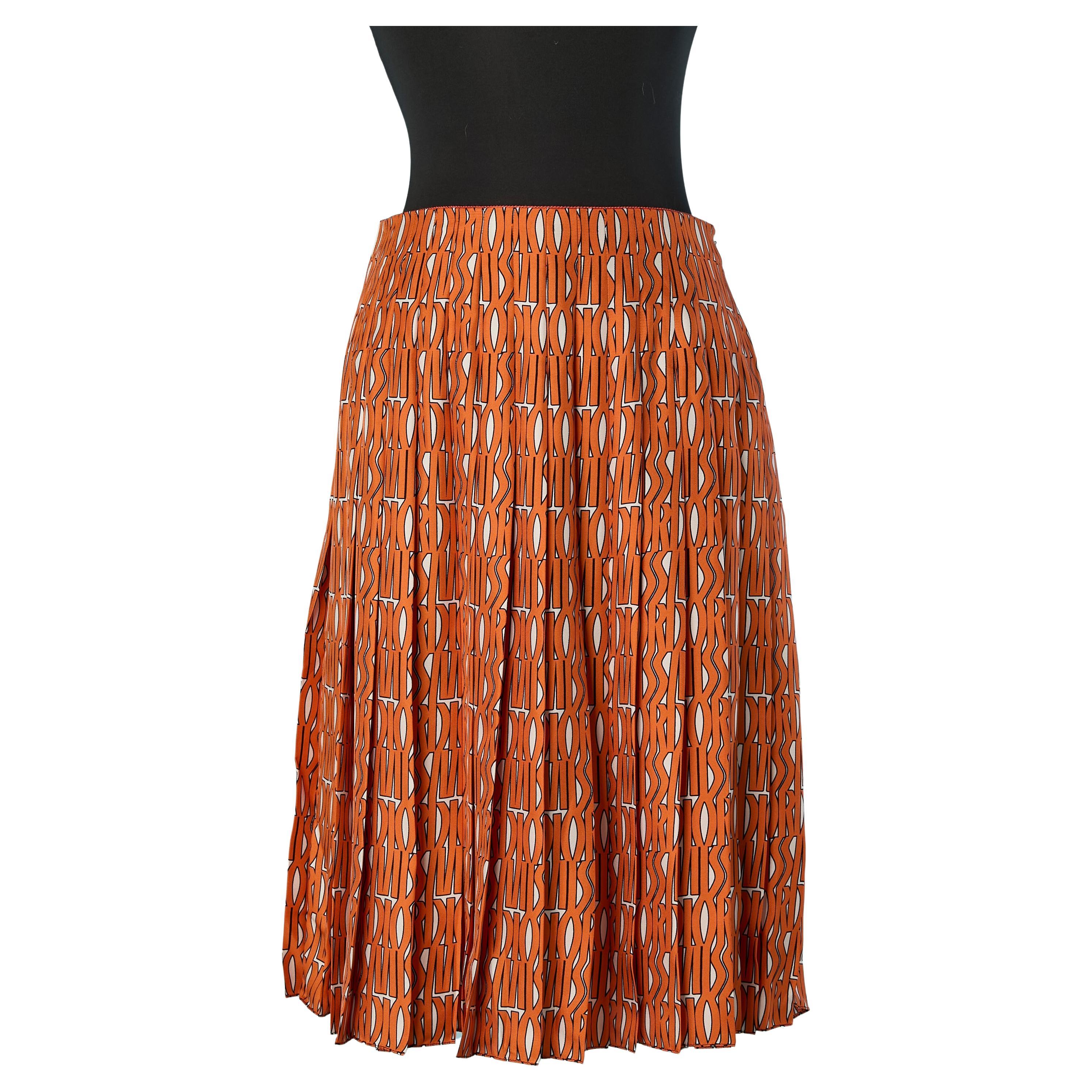 Orange and white silk pleated skirt with MISS DIOR print CHRISTIAN DIOR