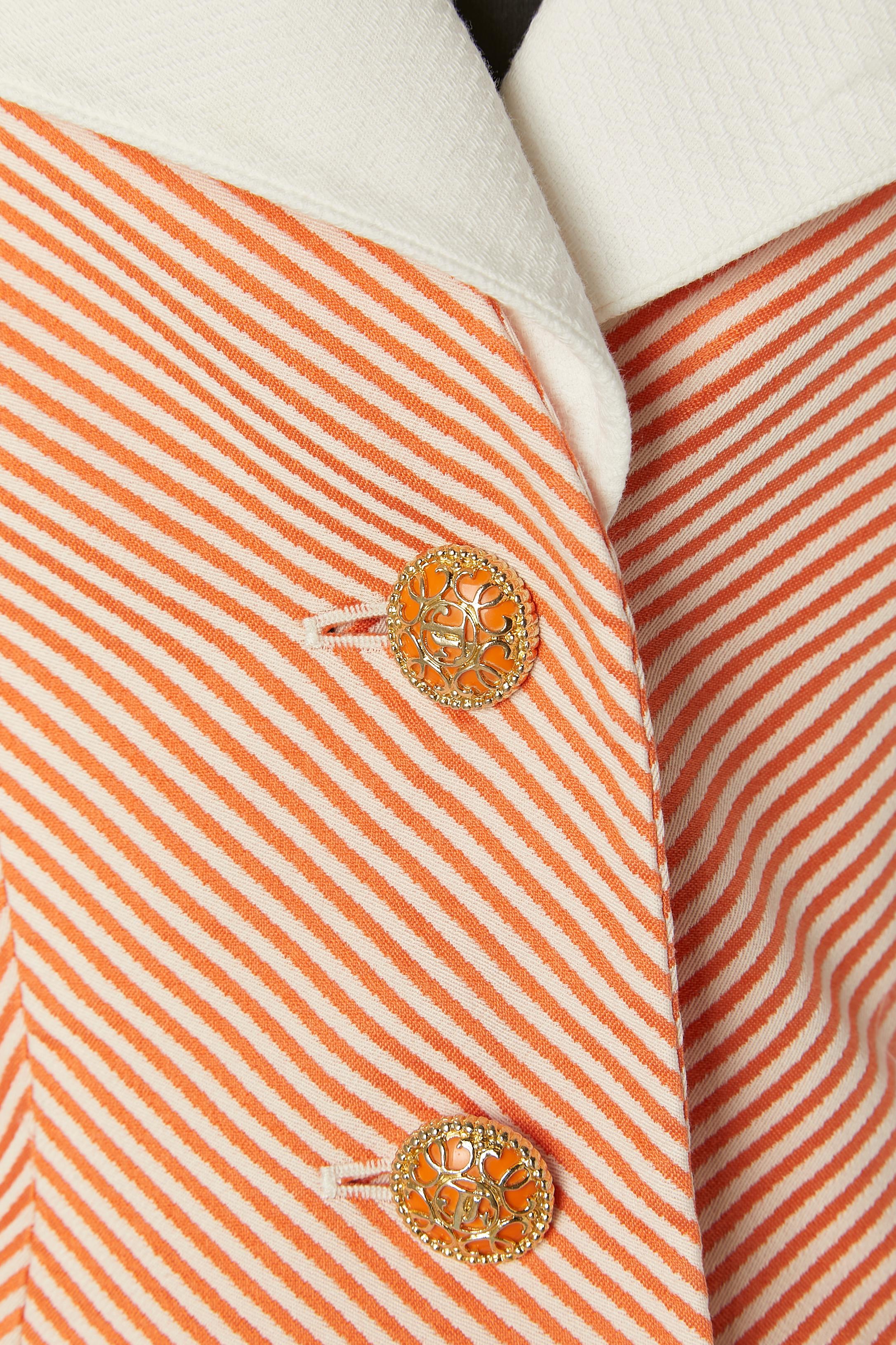 Beige Orange and white striped skirt-suit mixed with white cotton Piqué Jacques Fath For Sale