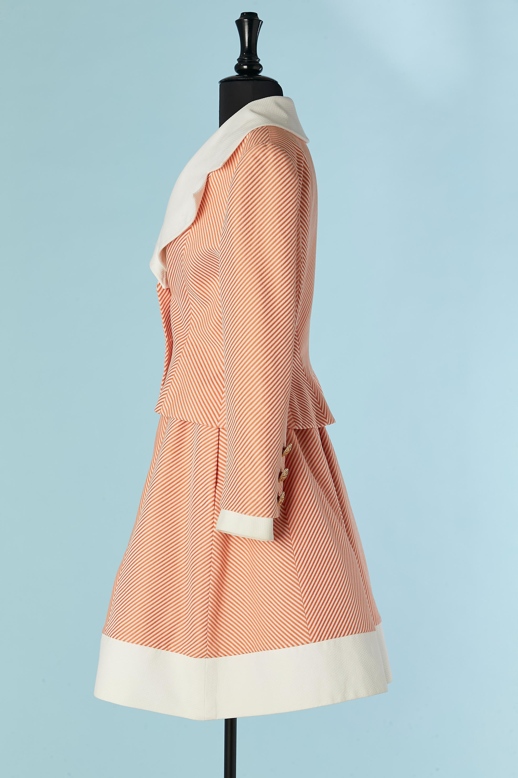 Women's Orange and white striped skirt-suit mixed with white cotton Piqué Jacques Fath For Sale